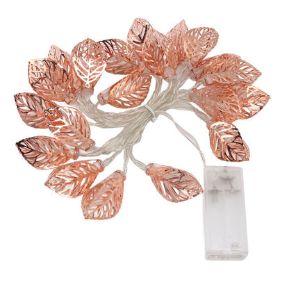 Rose Gold String Lights 20 LEDs Waterproof Battery Powered Hollowed Out Leaf Lights String Party Door Indoor V1294-YM0512-3119220163211