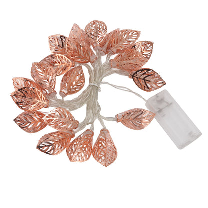 Rose Gold String Lights 20 LEDs Waterproof Battery Powered Hollowed Out Leaf Lights String Party Door Indoor V1294-YM0512-3119220163211