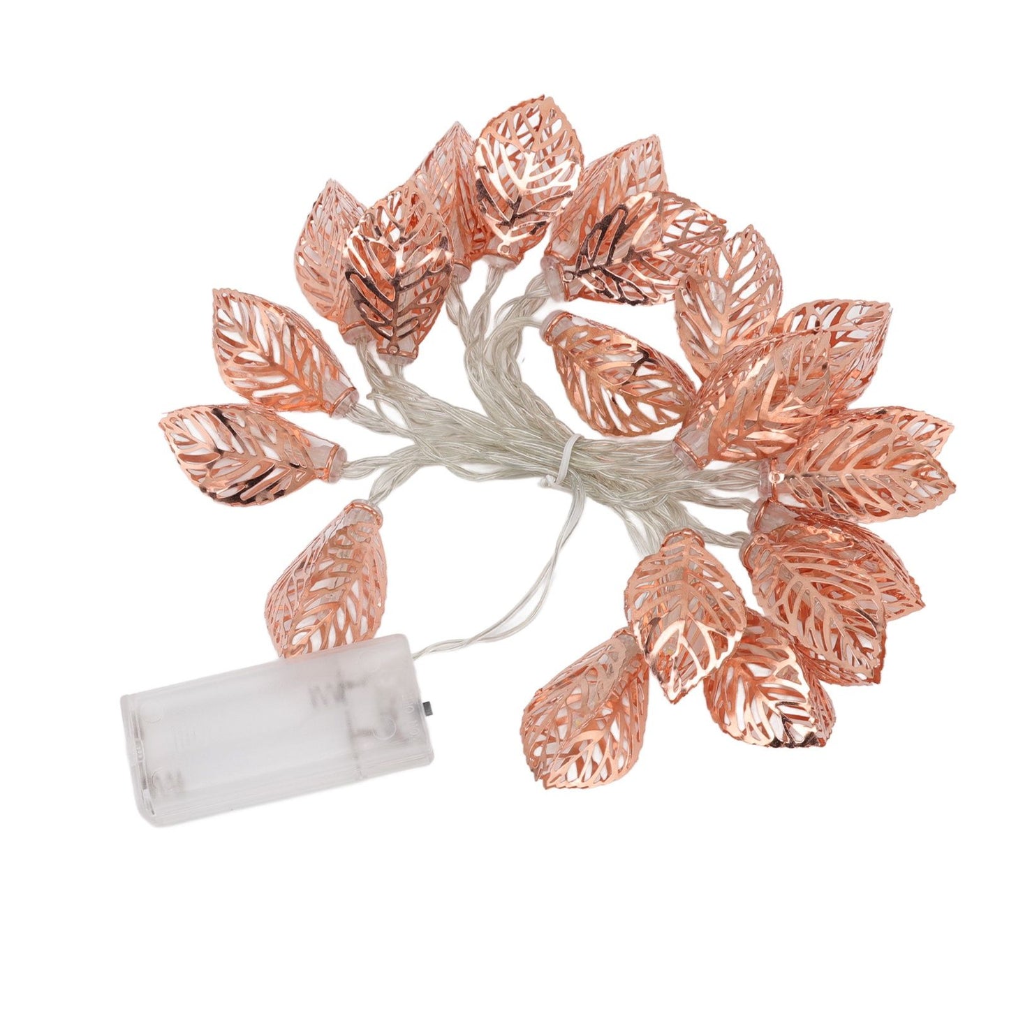 Rose Gold String Lights 20 LEDs Waterproof Battery Powered Hollowed Out Leaf Lights String Party Door Indoor V1294-YM0512-3119220163211