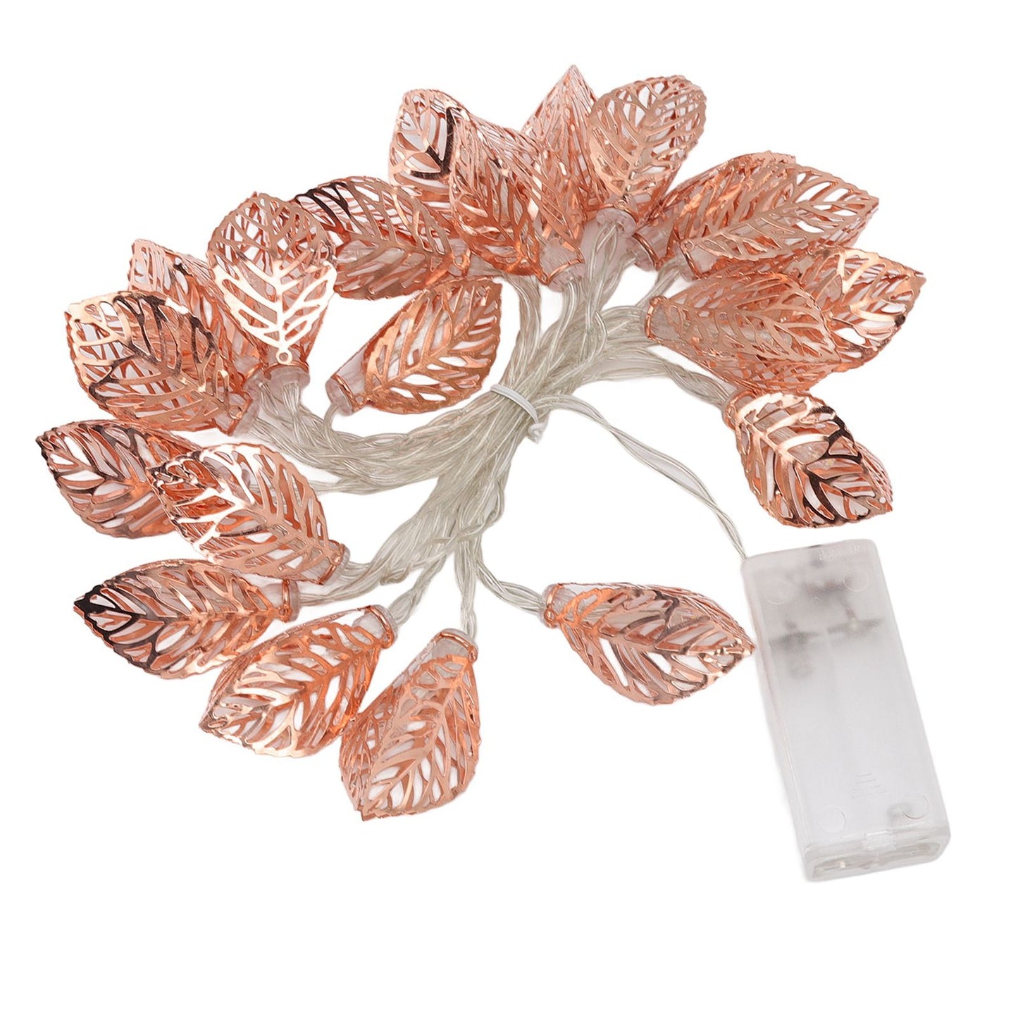 Rose Gold String Lights 20 LEDs Waterproof Battery Powered Hollowed Out Leaf Lights String Party Door Indoor V1294-YM0512-3119220163211