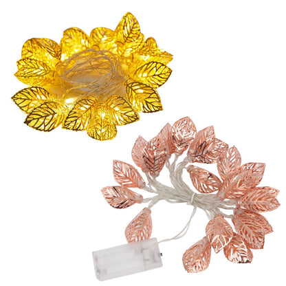 Rose Gold String Lights 20 LEDs Waterproof Battery Powered Hollowed Out Leaf Lights String Party Door Indoor V1294-YM0512-3119220163211