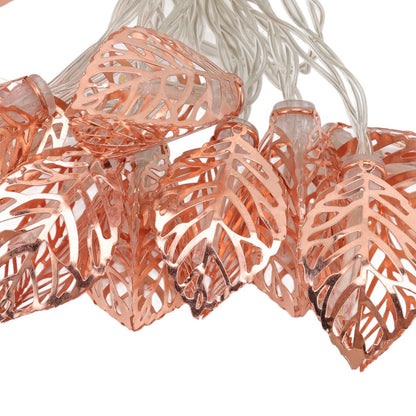 Rose Gold String Lights 20 LEDs Waterproof Battery Powered Hollowed Out Leaf Lights String Party Door Indoor V1294-YM0512-3119220163211