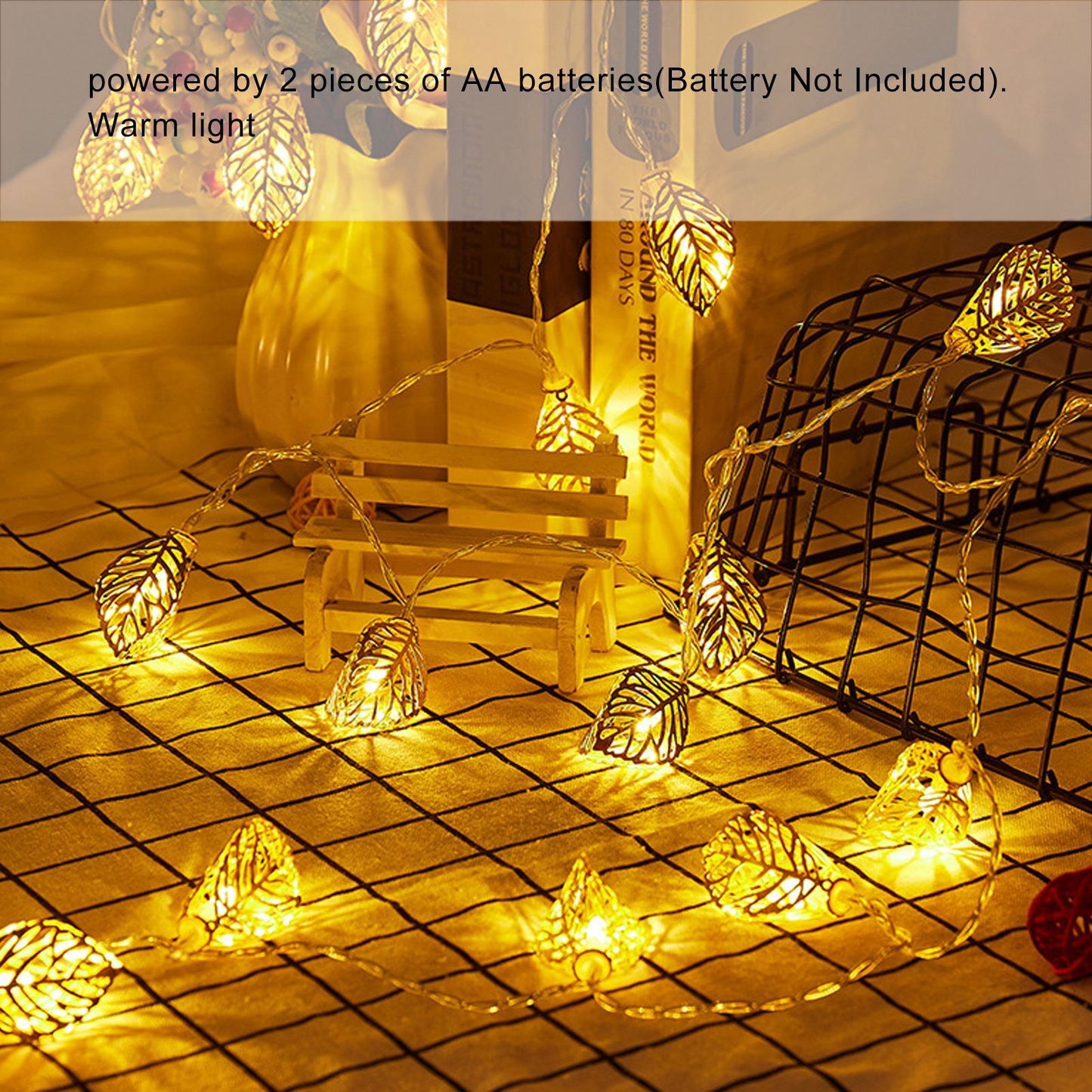 Rose Gold String Lights 20 LEDs Waterproof Battery Powered Hollowed Out Leaf Lights String Party Door Indoor V1294-YM0512-3119220163211