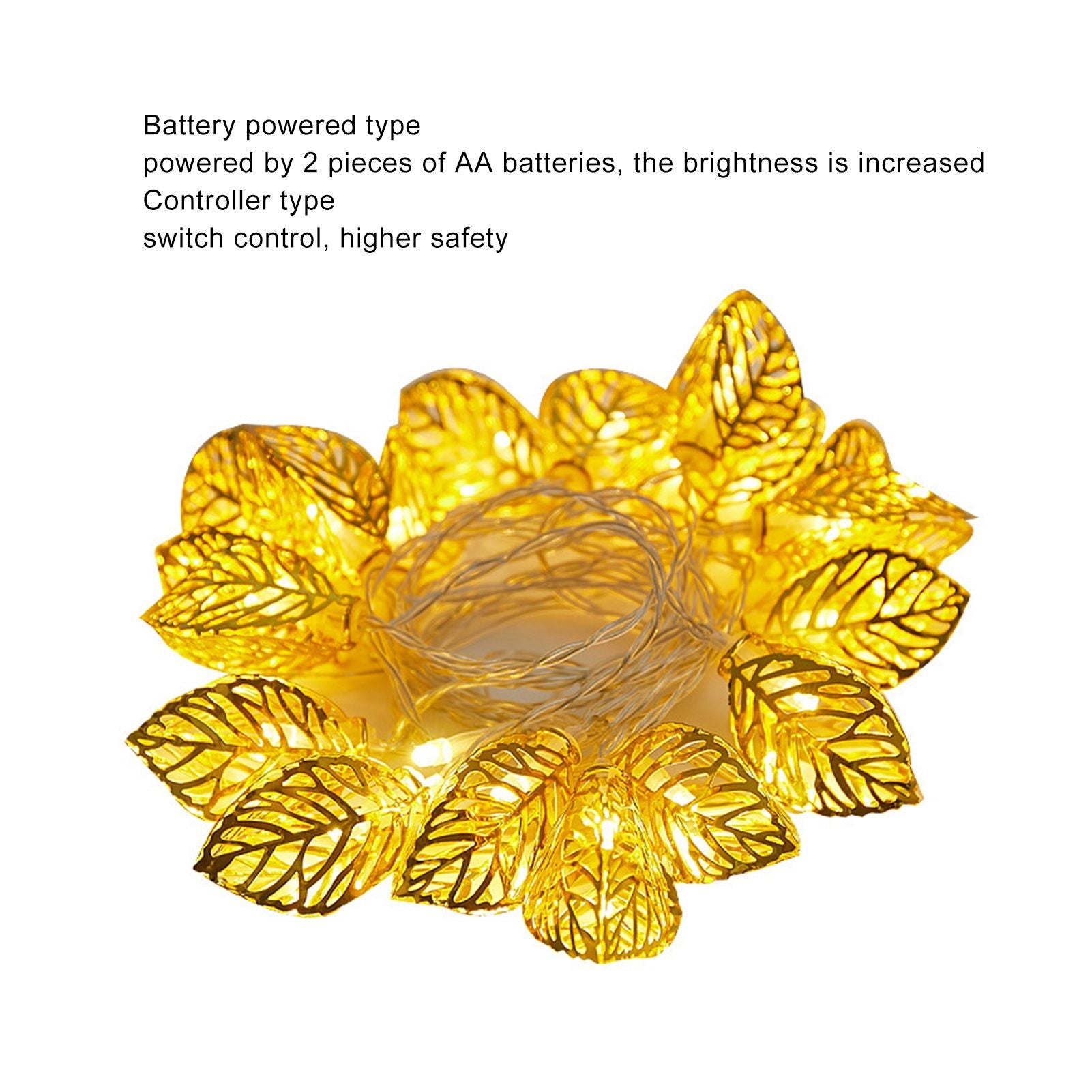 Rose Gold String Lights 20 LEDs Waterproof Battery Powered Hollowed Out Leaf Lights String Party Door Indoor V1294-YM0512-3119220163211