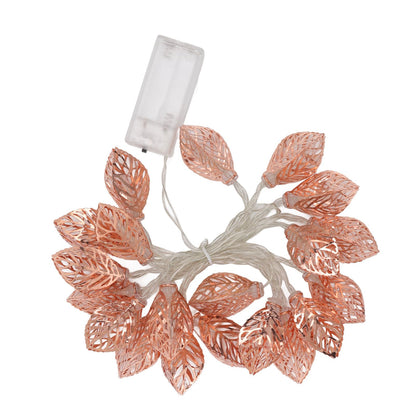 Rose Gold String Lights 20 LEDs Waterproof Battery Powered Hollowed Out Leaf Lights String Party Door Indoor V1294-YM0512-3119220163211