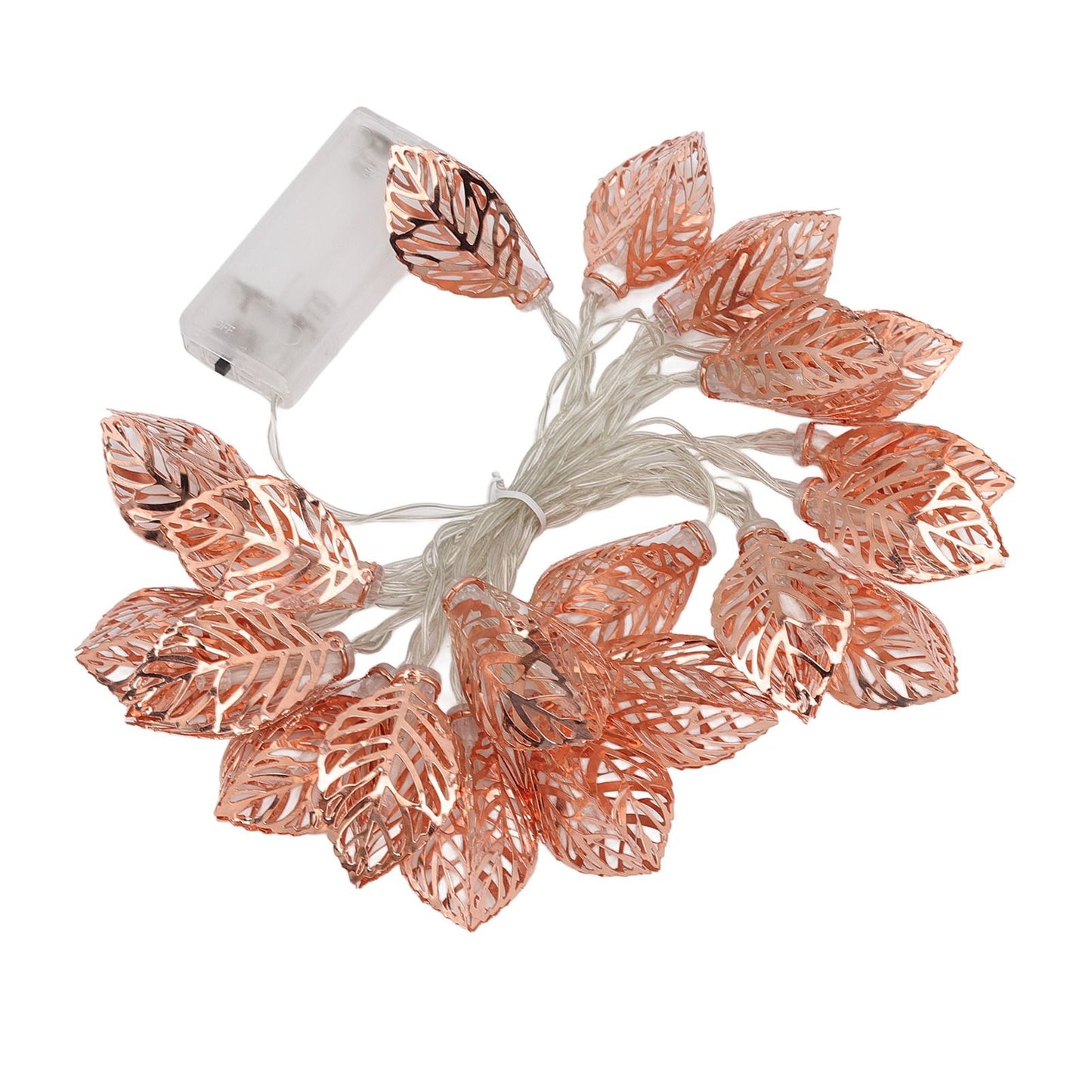 Rose Gold String Lights 20 LEDs Waterproof Battery Powered Hollowed Out Leaf Lights String Party Door Indoor V1294-YM0512-3119220163211