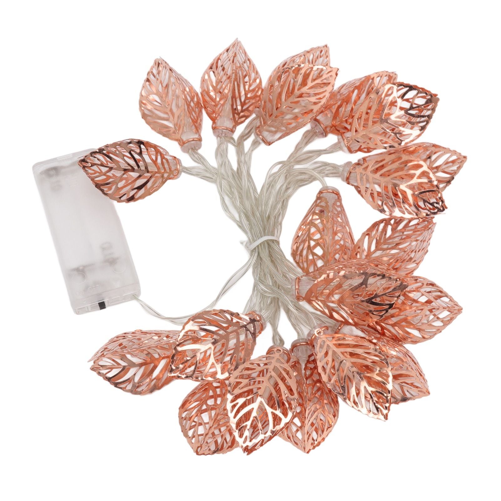 Rose Gold String Lights 20 LEDs Waterproof Battery Powered Hollowed Out Leaf Lights String Party Door Indoor V1294-YM0512-3119220163211