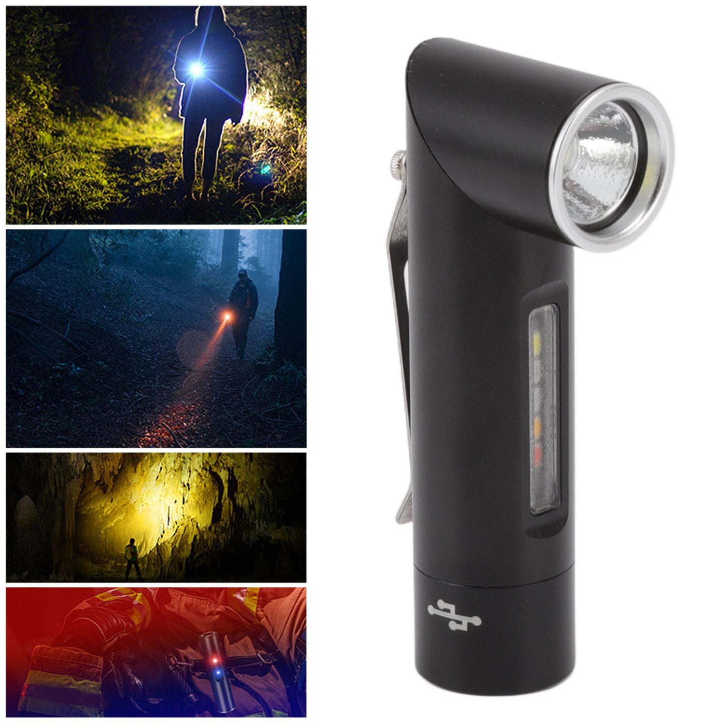 Mini Flashlight 90 Degree Tiltable Head LED Flashlight Magnetic Rechargeable LED Torch V1294-YM0512-3119220164411