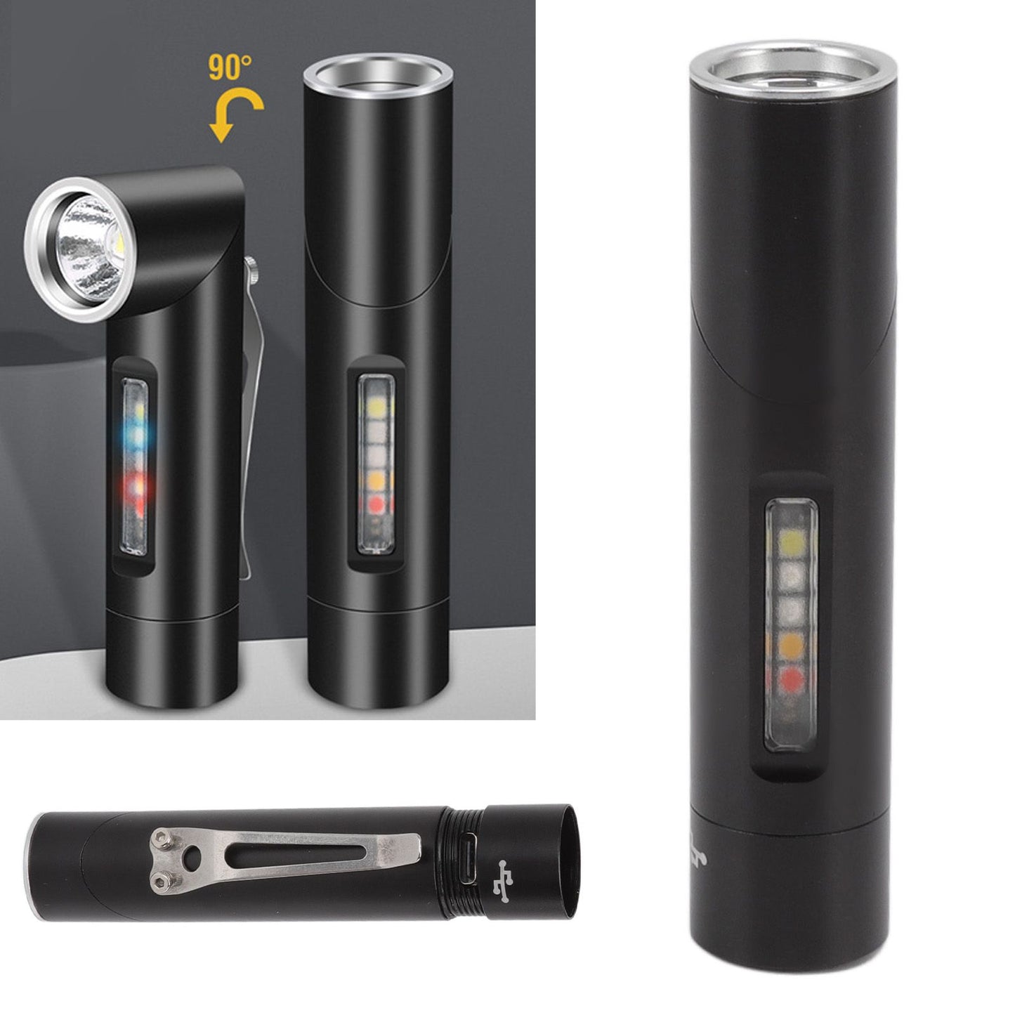 Mini Flashlight 90 Degree Tiltable Head LED Flashlight Magnetic Rechargeable LED Torch V1294-YM0512-3119220164411