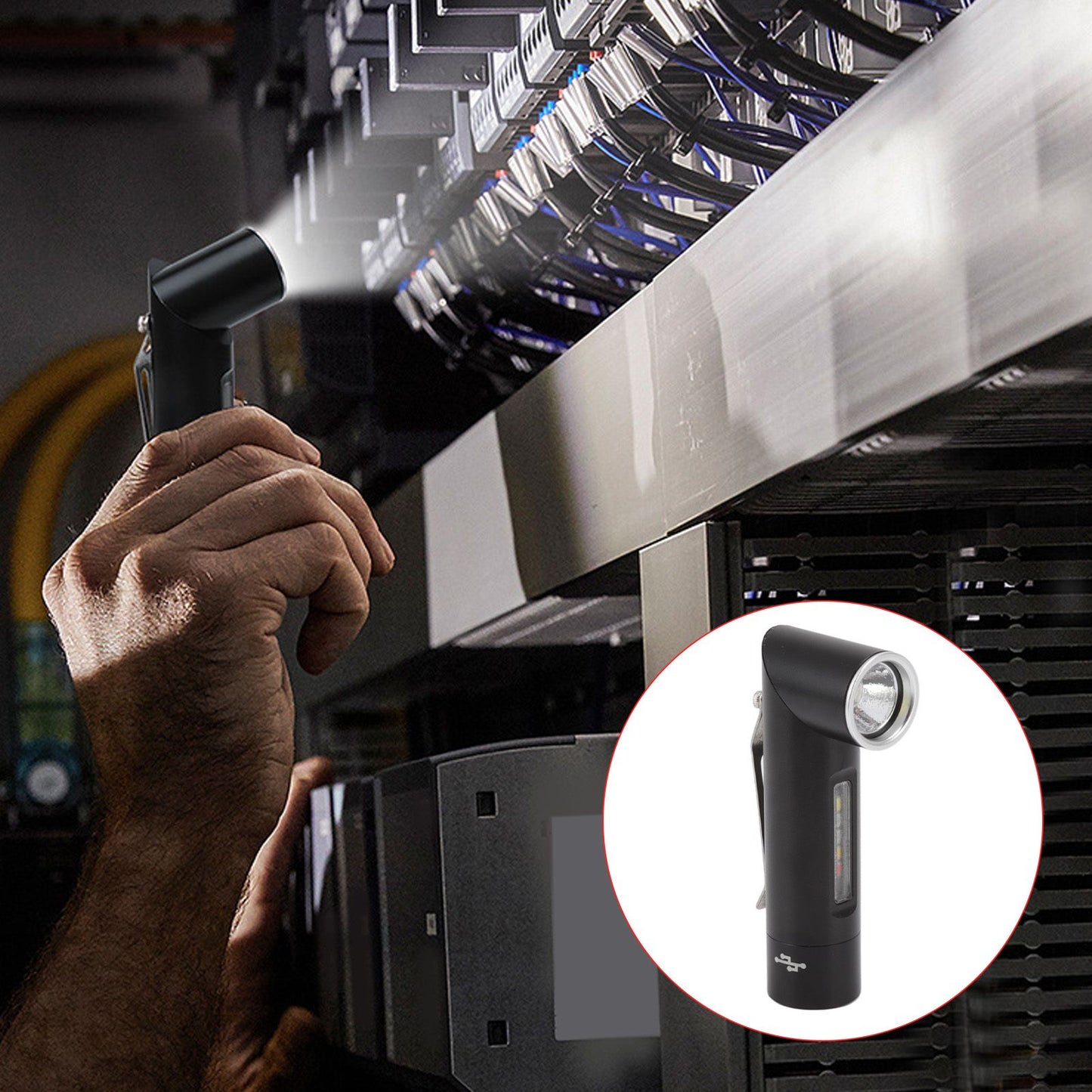 Mini Flashlight 90 Degree Tiltable Head LED Flashlight Magnetic Rechargeable LED Torch V1294-YM0512-3119220164411