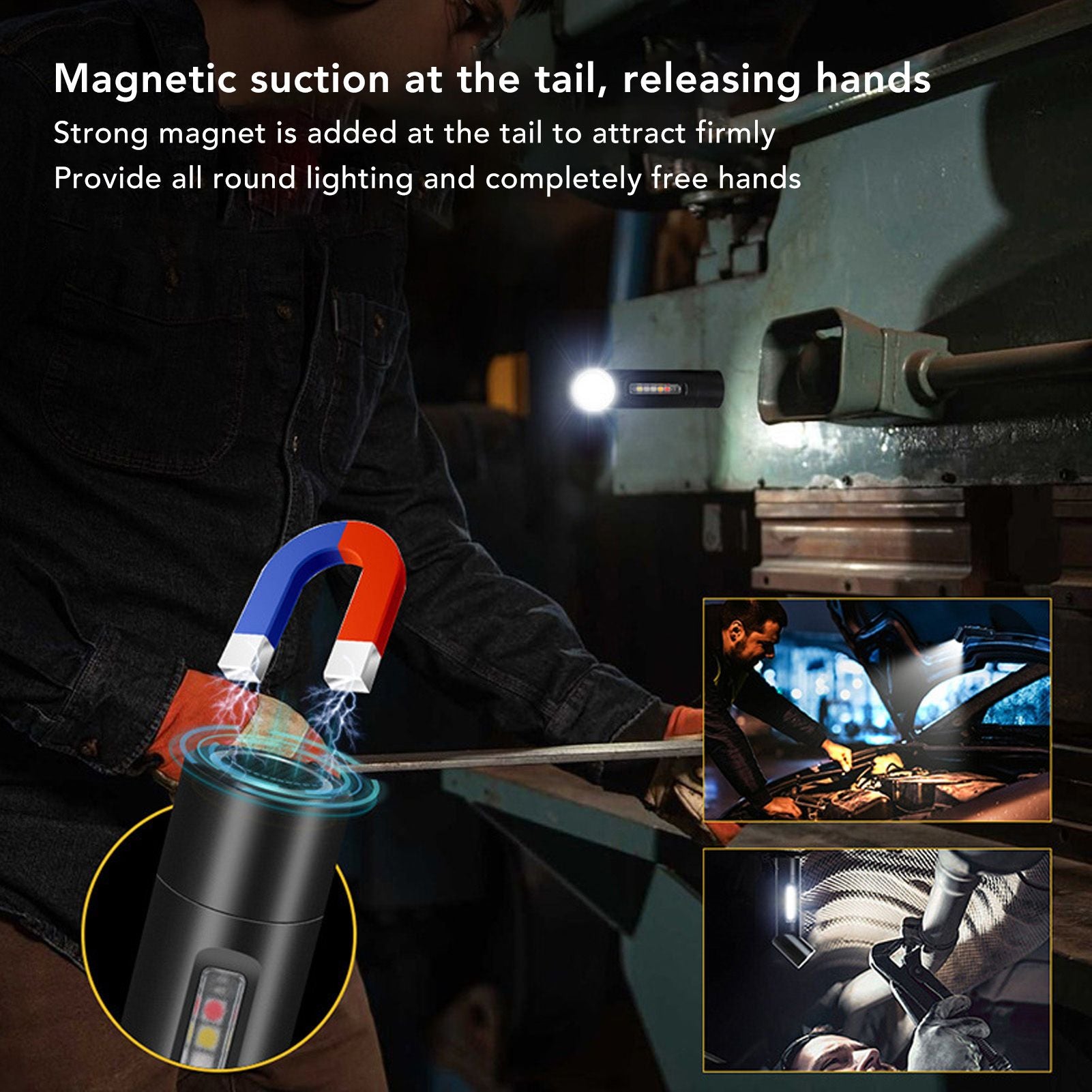 Mini Flashlight 90 Degree Tiltable Head LED Flashlight Magnetic Rechargeable LED Torch V1294-YM0512-3119220164411