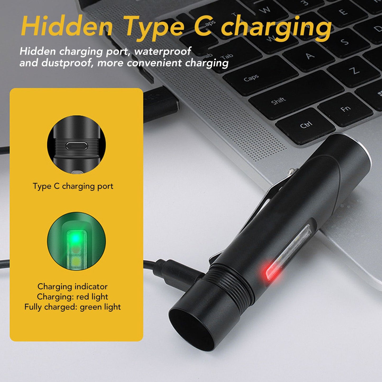 Mini Flashlight 90 Degree Tiltable Head LED Flashlight Magnetic Rechargeable LED Torch V1294-YM0512-3119220164411