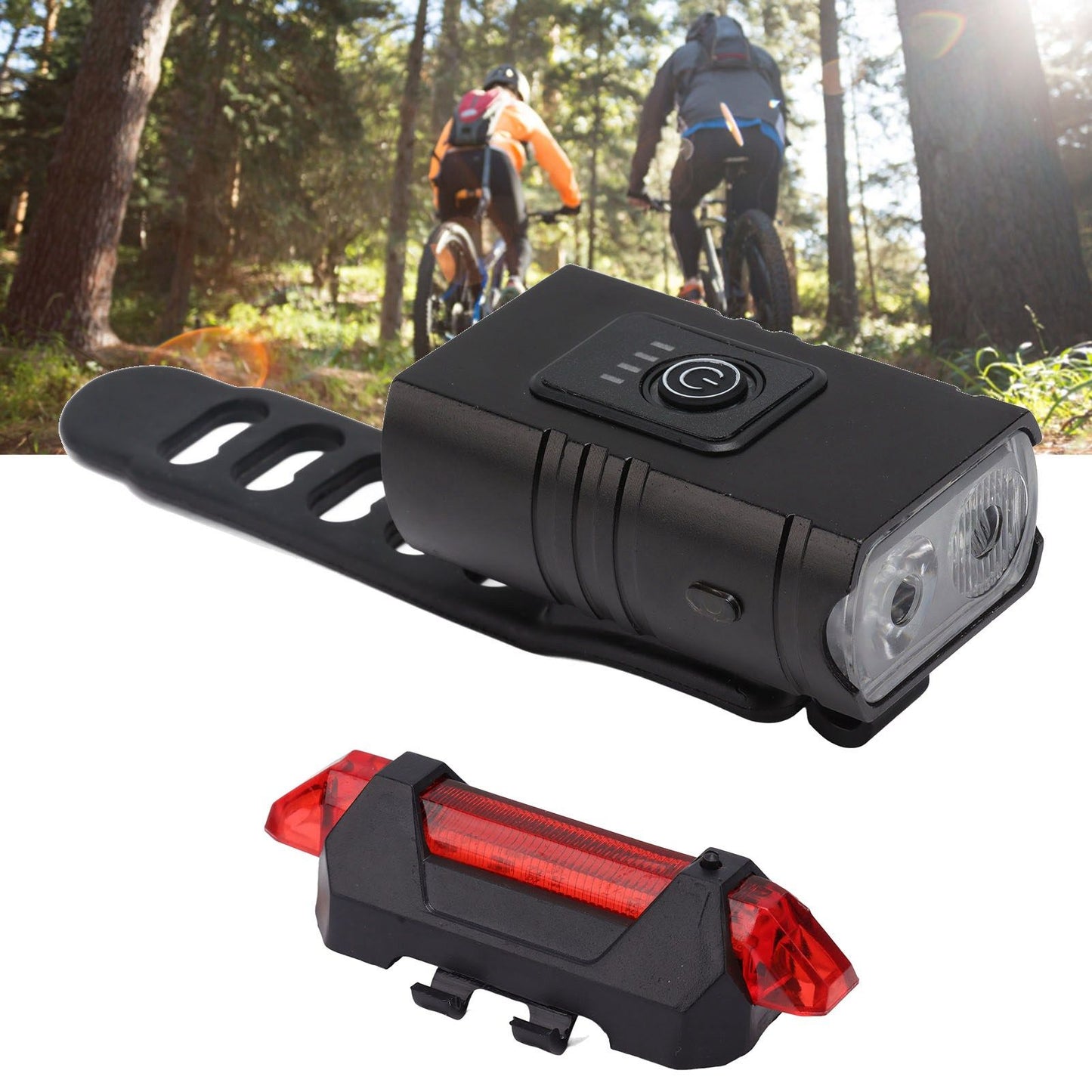 LED Cycling Light Kit Bike Front and Tail Lamps with Battery USB Charging Outdoor Riding Lamp Set V1294-YM0512-3119220165111