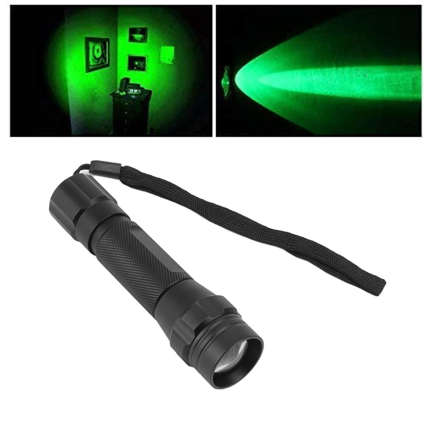 Green Light LED Flashlight Zoomable Portable Single Mode Green Hunting Light Flashlight for Observation V1294-YM0512-3119220166211