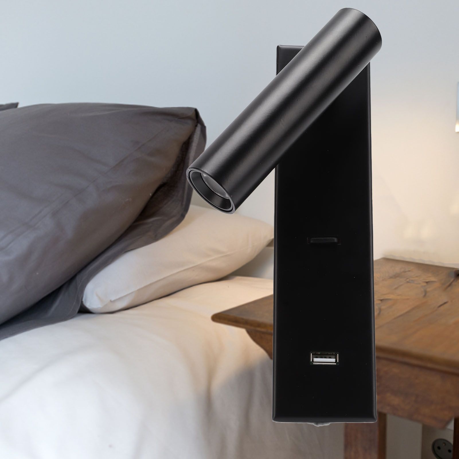 LED Wall Reading Light Simple Stylish Wall Mounted Light with Switch USB Port for Indoor Bedroom 100-240V V1294-YM0512-3119220167511