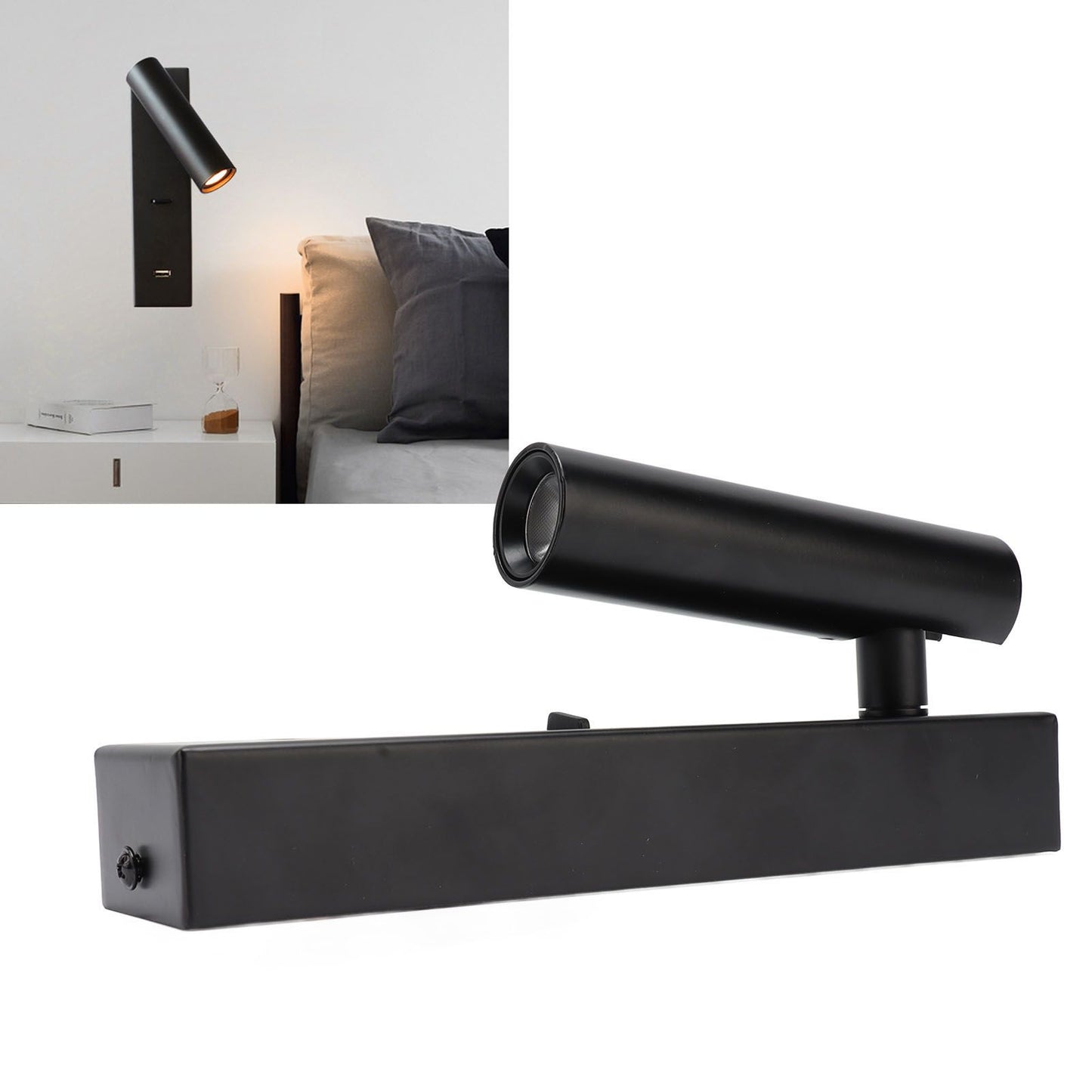 LED Wall Reading Light Simple Stylish Wall Mounted Light with Switch USB Port for Indoor Bedroom 100-240V V1294-YM0512-3119220167511