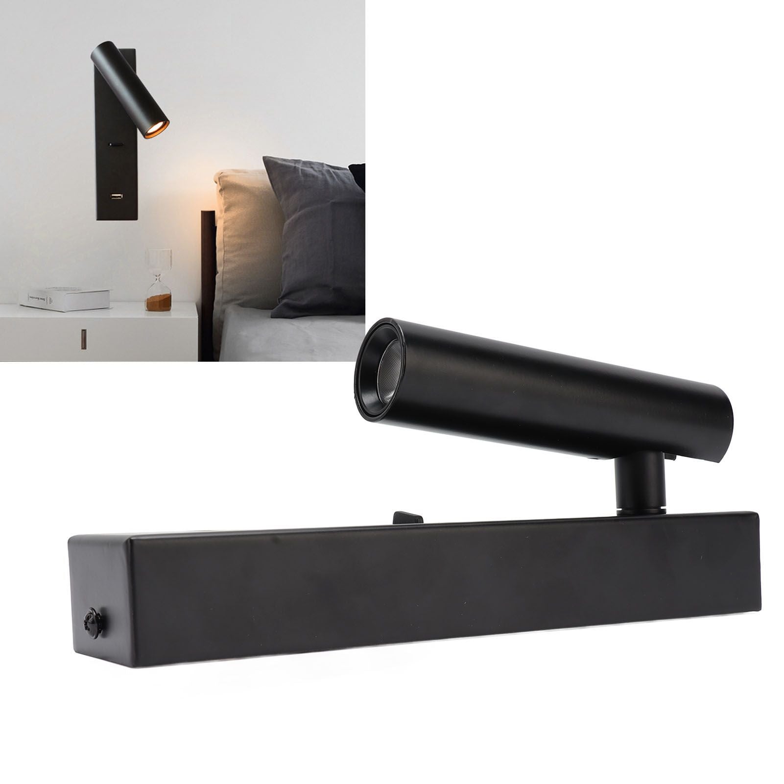 LED Wall Reading Light Simple Stylish Wall Mounted Light with Switch USB Port for Indoor Bedroom 100-240V V1294-YM0512-3119220167511