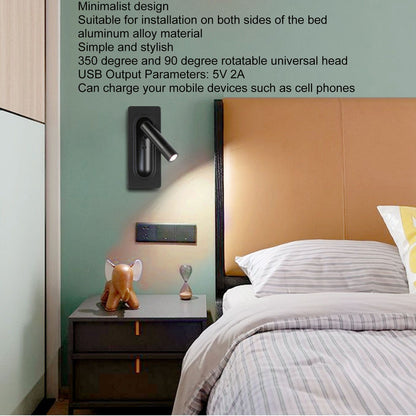 LED Wall Reading Light Simple Stylish Wall Mounted Light with Switch USB Port for Indoor Bedroom 100-240V V1294-YM0512-3119220167511