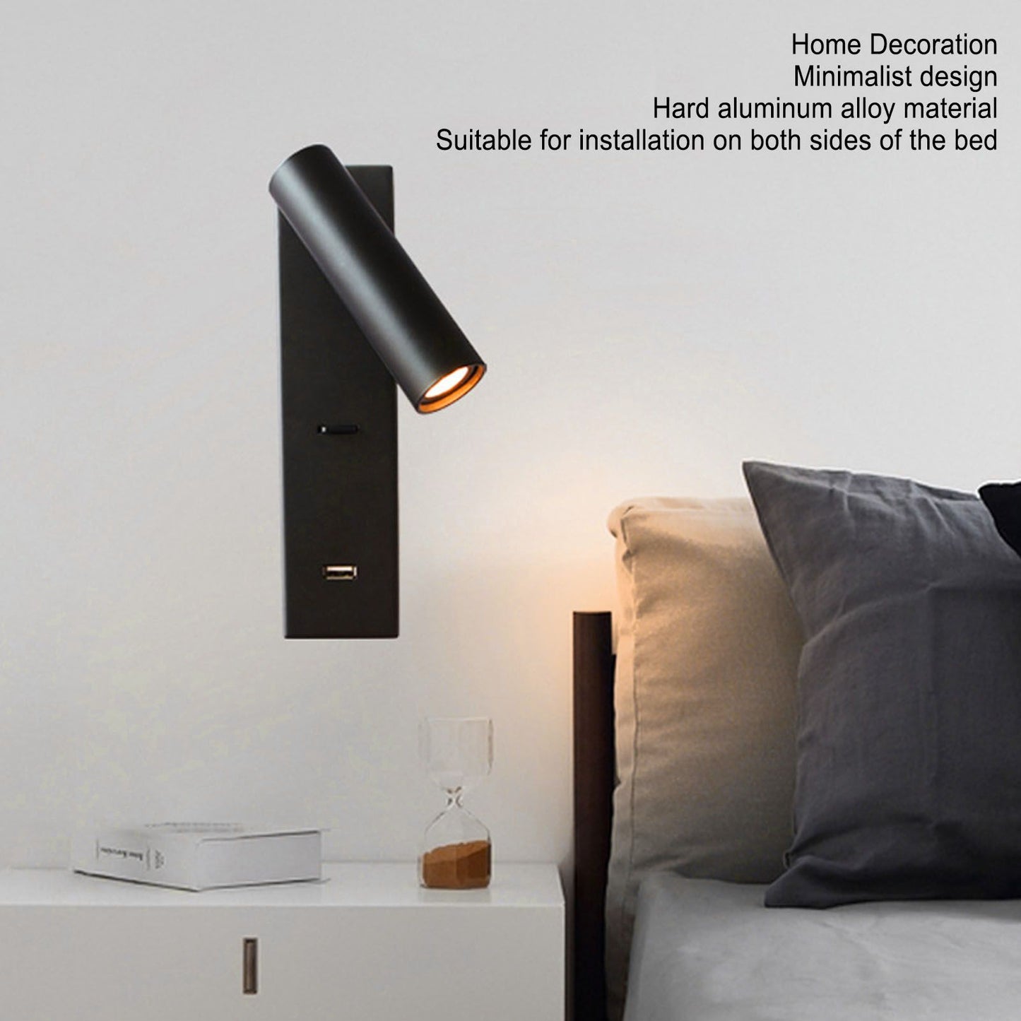 LED Wall Reading Light Simple Stylish Wall Mounted Light with Switch USB Port for Indoor Bedroom 100-240V V1294-YM0512-3119220167511