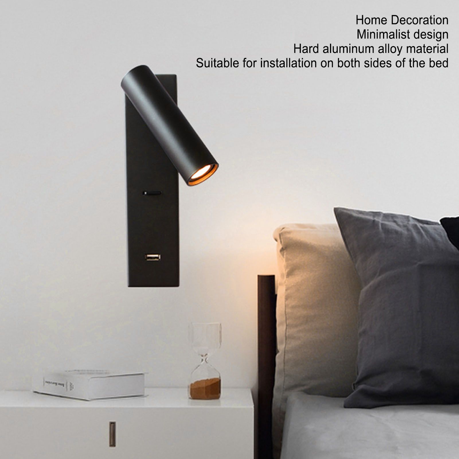 LED Wall Reading Light Simple Stylish Wall Mounted Light with Switch USB Port for Indoor Bedroom 100-240V V1294-YM0512-3119220167511
