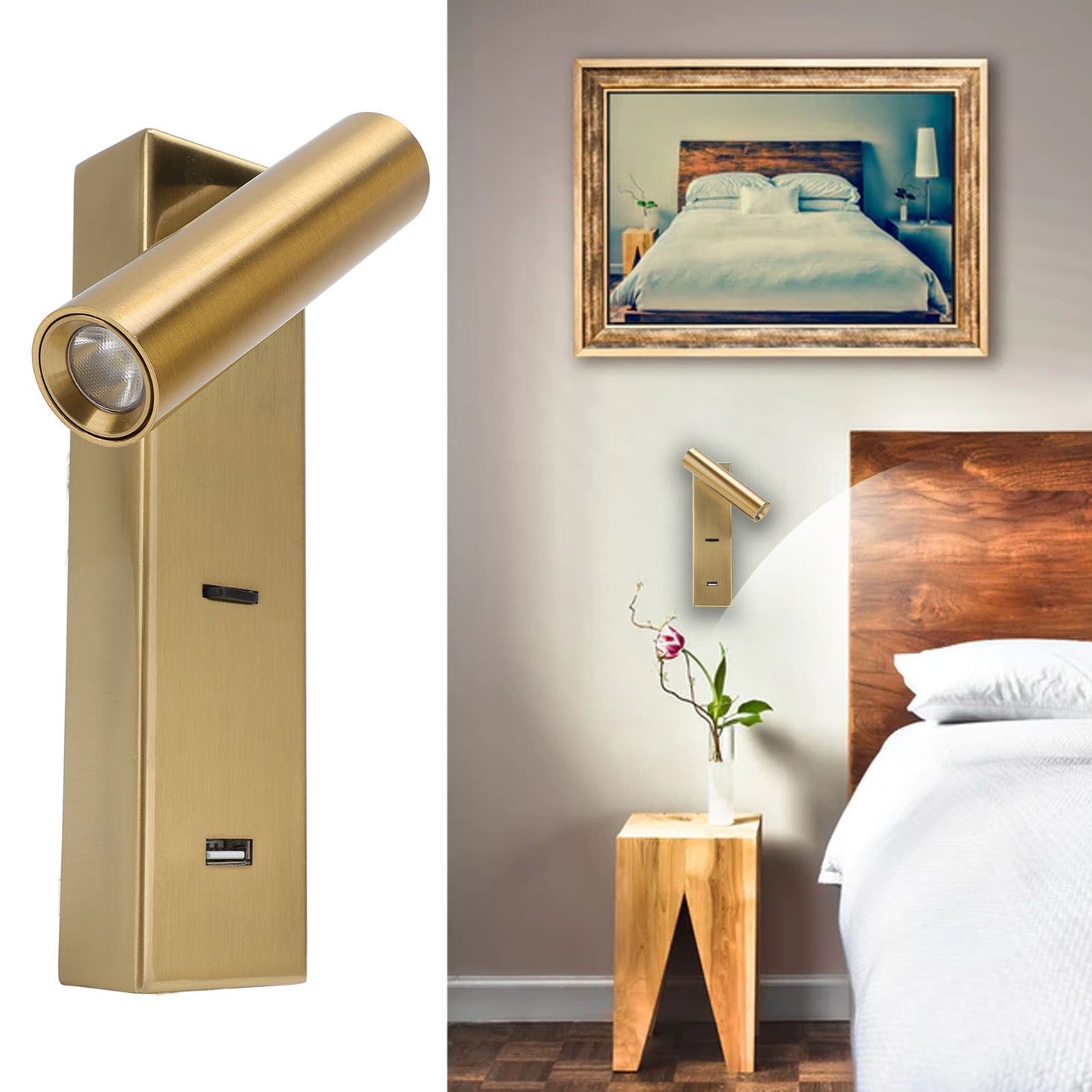 LED Wall Mounted Reading Light Simple Rechargeable Adjustable Angle Bedroom Wall Lamp for Hotel Bedroom V1294-YM0512-3119220167611