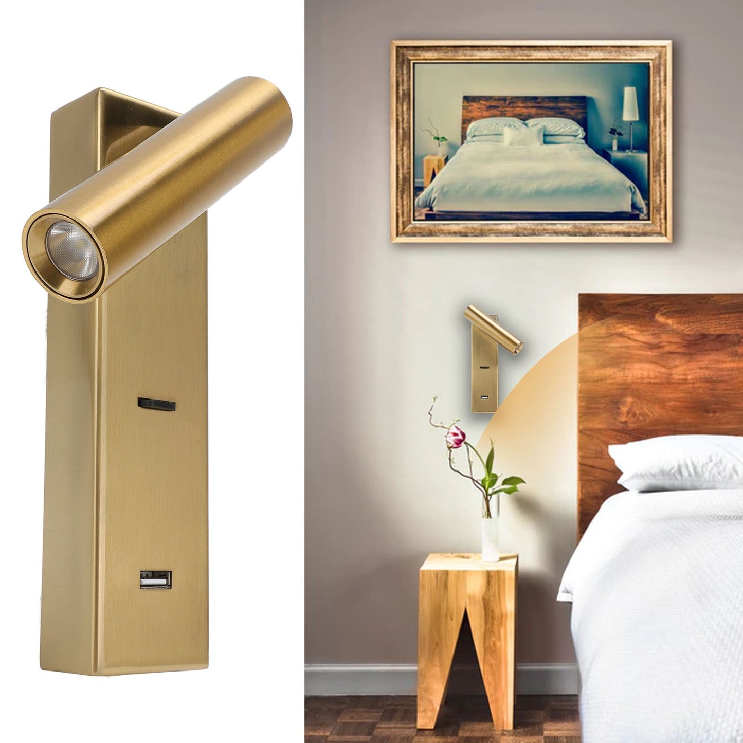 LED Wall Mounted Reading Light Simple Rechargeable Adjustable Angle Bedroom Wall Lamp for Hotel Bedroom V1294-YM0512-3119220167612