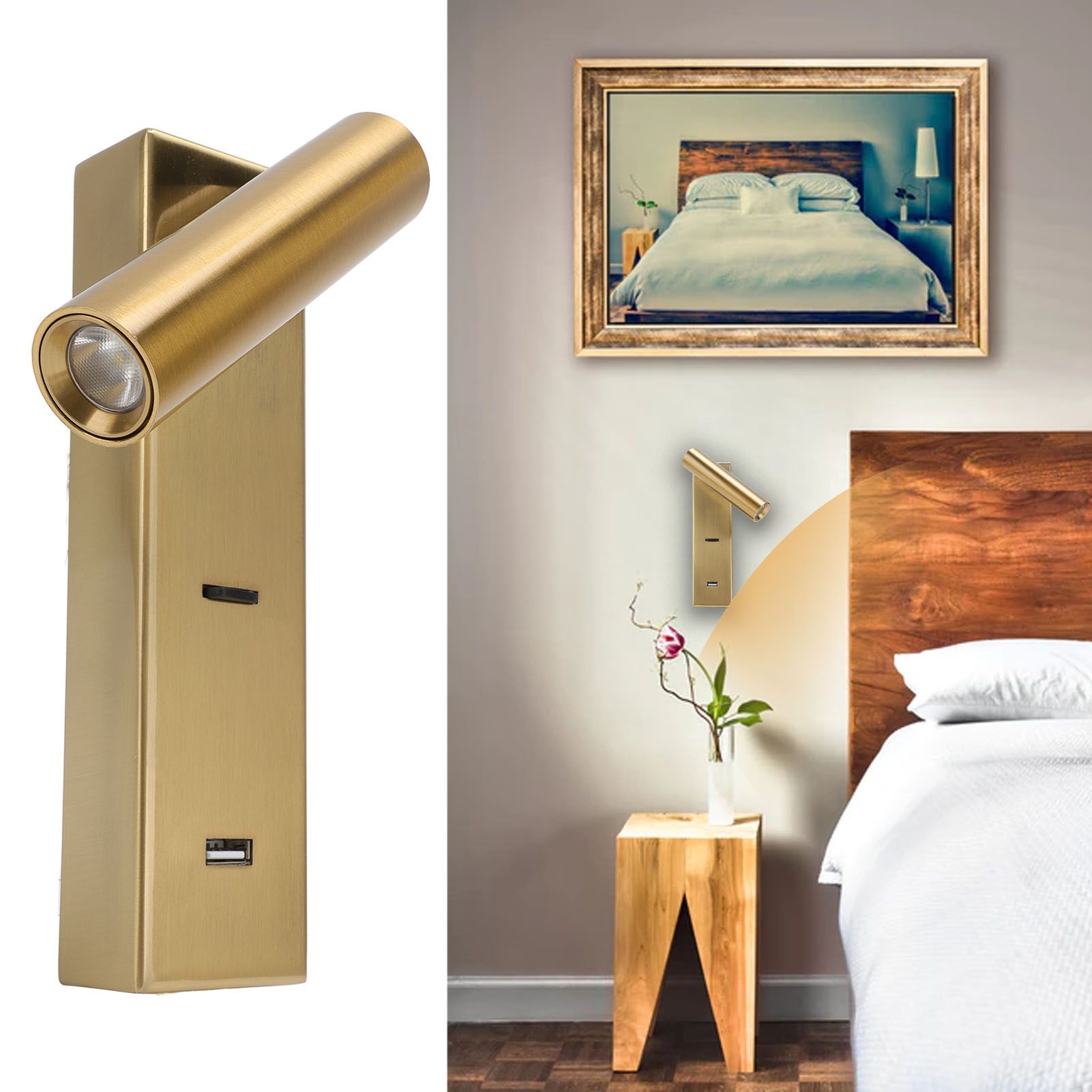 LED Wall Mounted Reading Light Simple Rechargeable Adjustable Angle Bedroom Wall Lamp for Hotel Bedroom V1294-YM0512-3119220167612