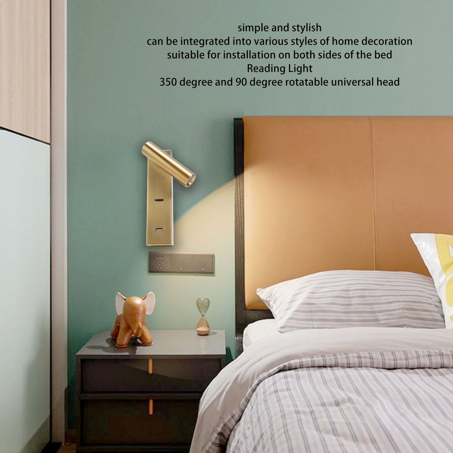 LED Wall Mounted Reading Light Simple Rechargeable Adjustable Angle Bedroom Wall Lamp for Hotel Bedroom V1294-YM0512-3119220167612