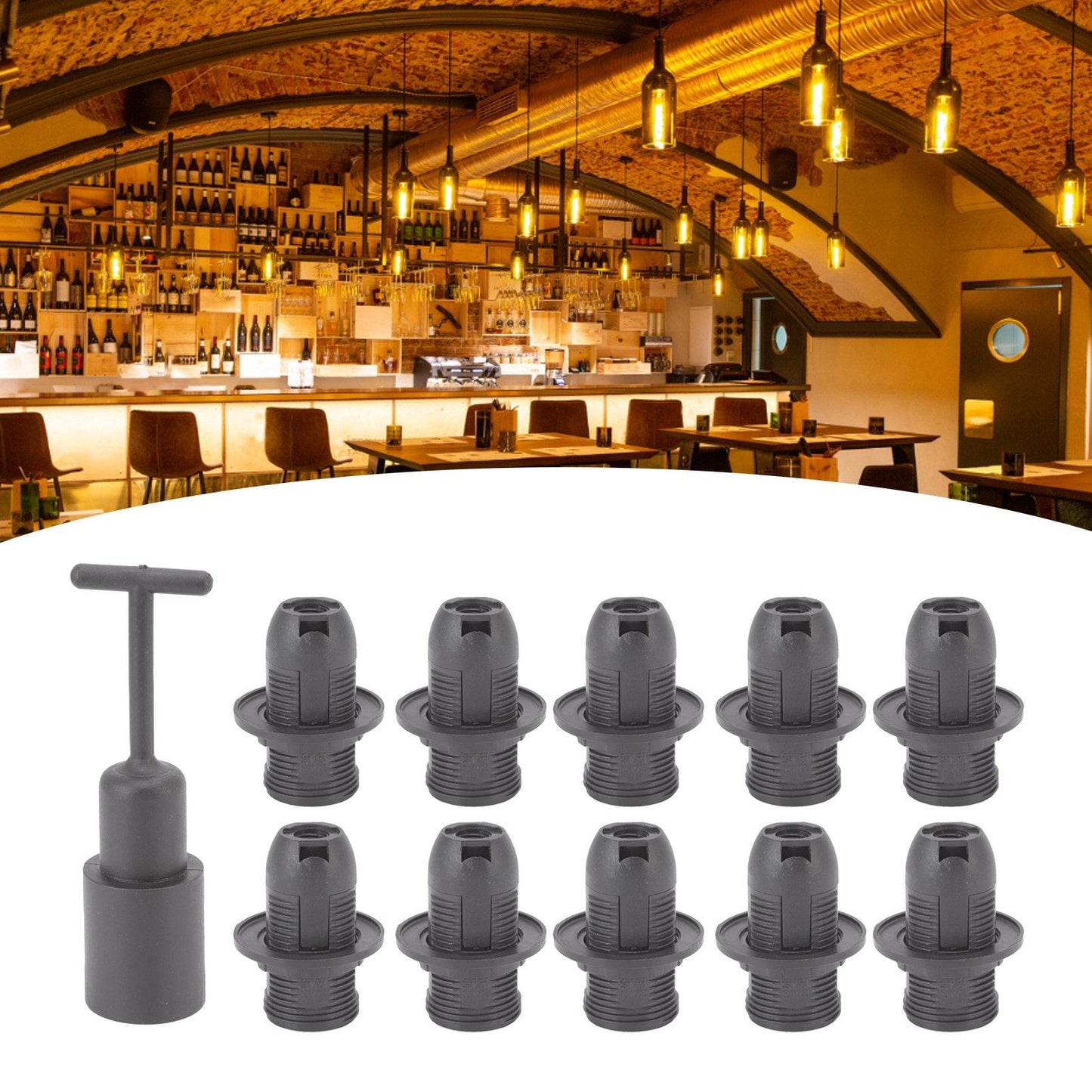 10PCS E14 Lamp Holder ABS with Sleeve High Temperature Resistant Light Socket Base for Home Black V1294-YM0512-3119220169011