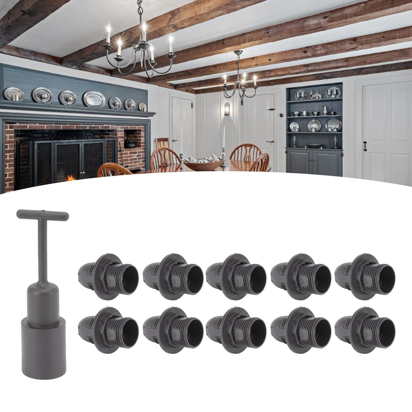 10PCS E14 Lamp Holder ABS with Sleeve High Temperature Resistant Light Socket Base for Home Black V1294-YM0512-3119220169011