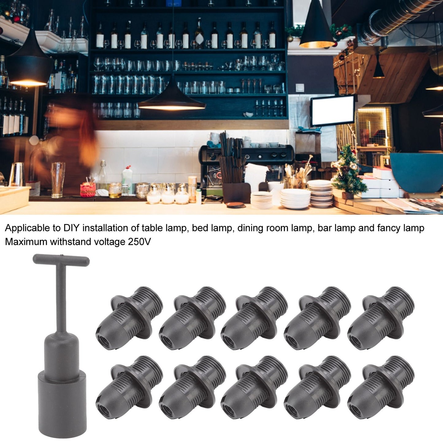 10PCS E14 Lamp Holder ABS with Sleeve High Temperature Resistant Light Socket Base for Home Black V1294-YM0512-3119220169011