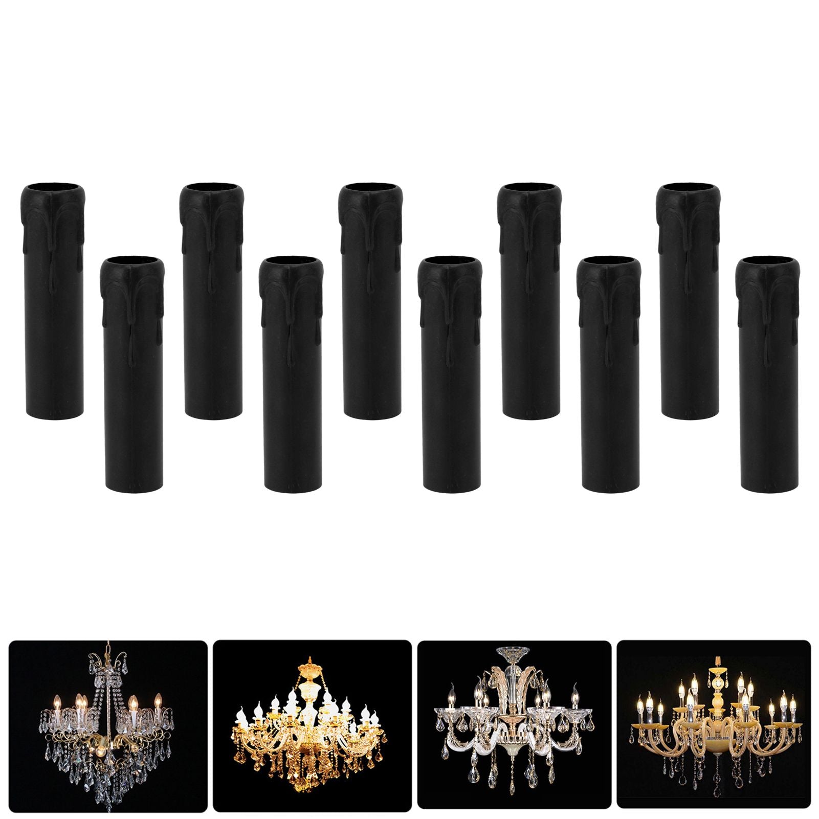 10pcs 4 Inch Candle Covers Sleeves Simulation Vintage Wax Drop Candle Socket Covers for Chandelier Black V1294-YM0512-3119220169311