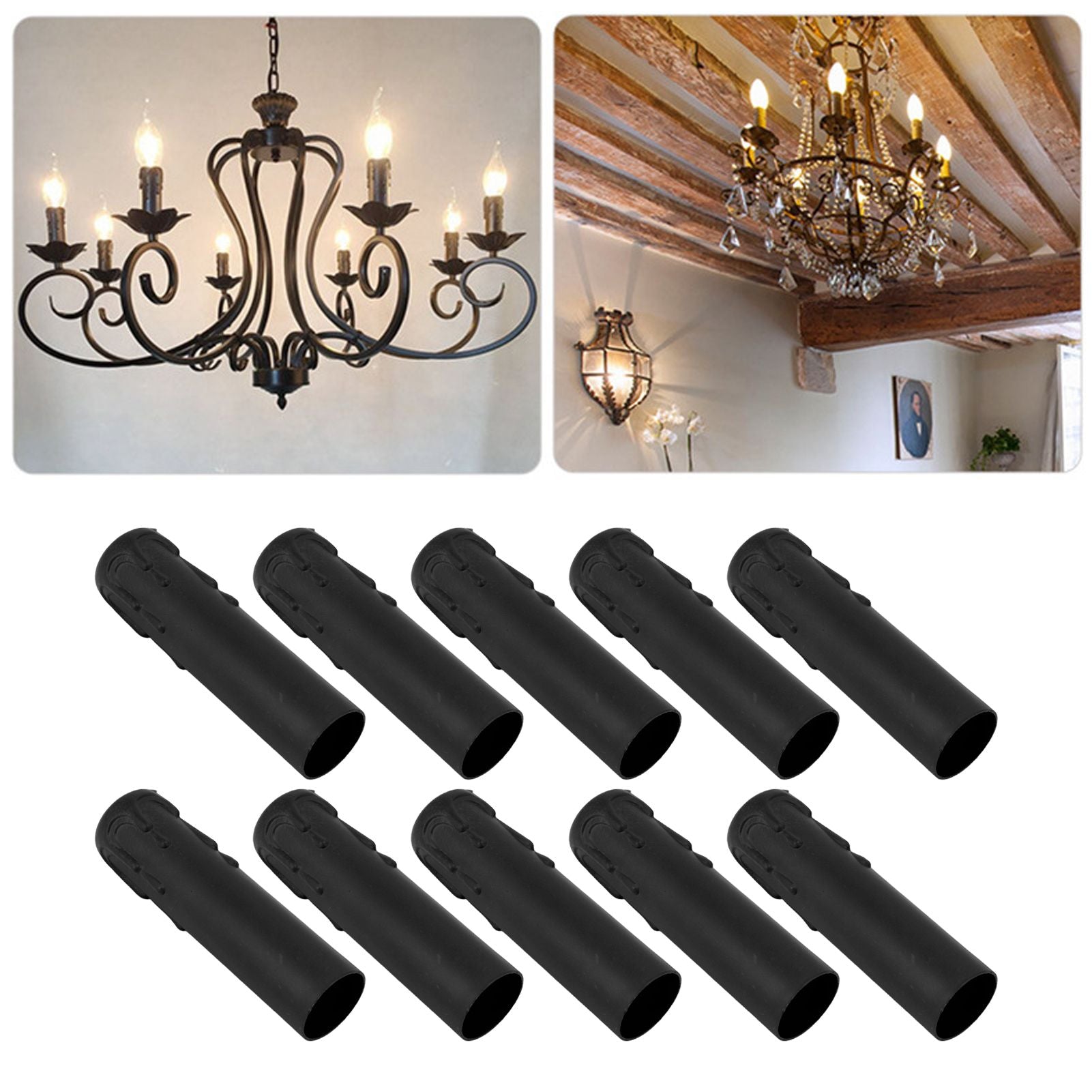 10pcs 4 Inch Candle Covers Sleeves Simulation Vintage Wax Drop Candle Socket Covers for Chandelier Black V1294-YM0512-3119220169311