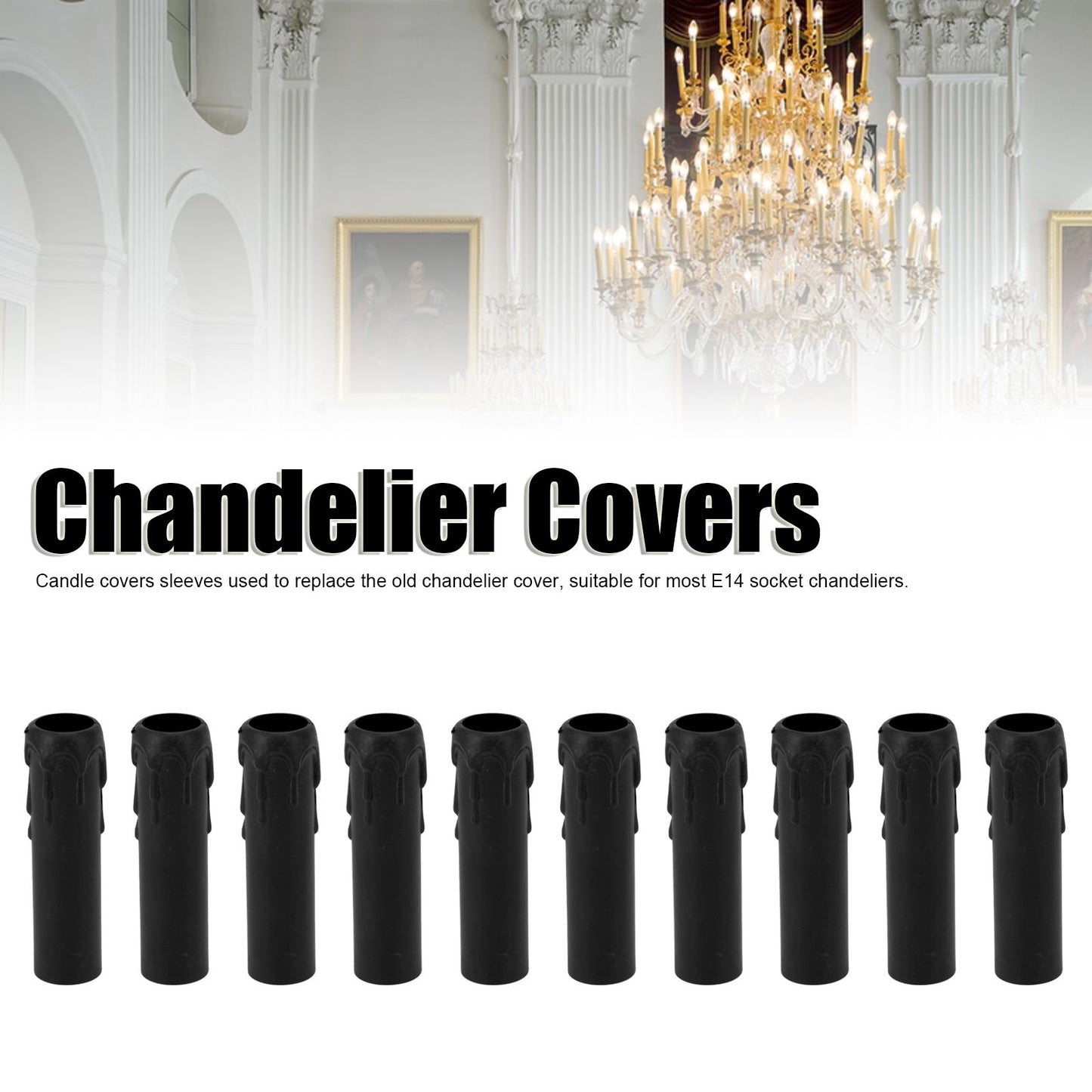 10pcs 4 Inch Candle Covers Sleeves Simulation Vintage Wax Drop Candle Socket Covers for Chandelier Black V1294-YM0512-3119220169311