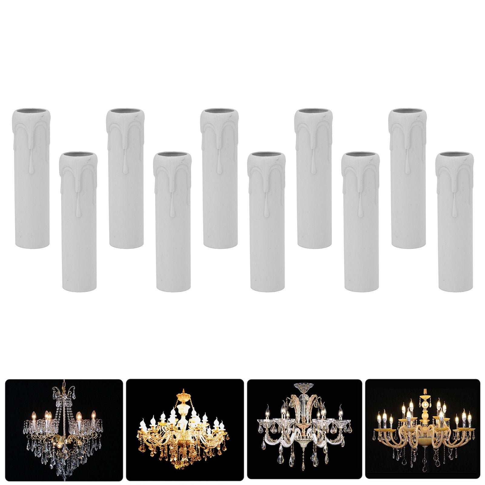 10pcs 4 Inch Candle Covers Sleeves Simulation Vintage Wax Drop Candle Socket Covers for Chandelier White V1294-YM0512-3119220169312