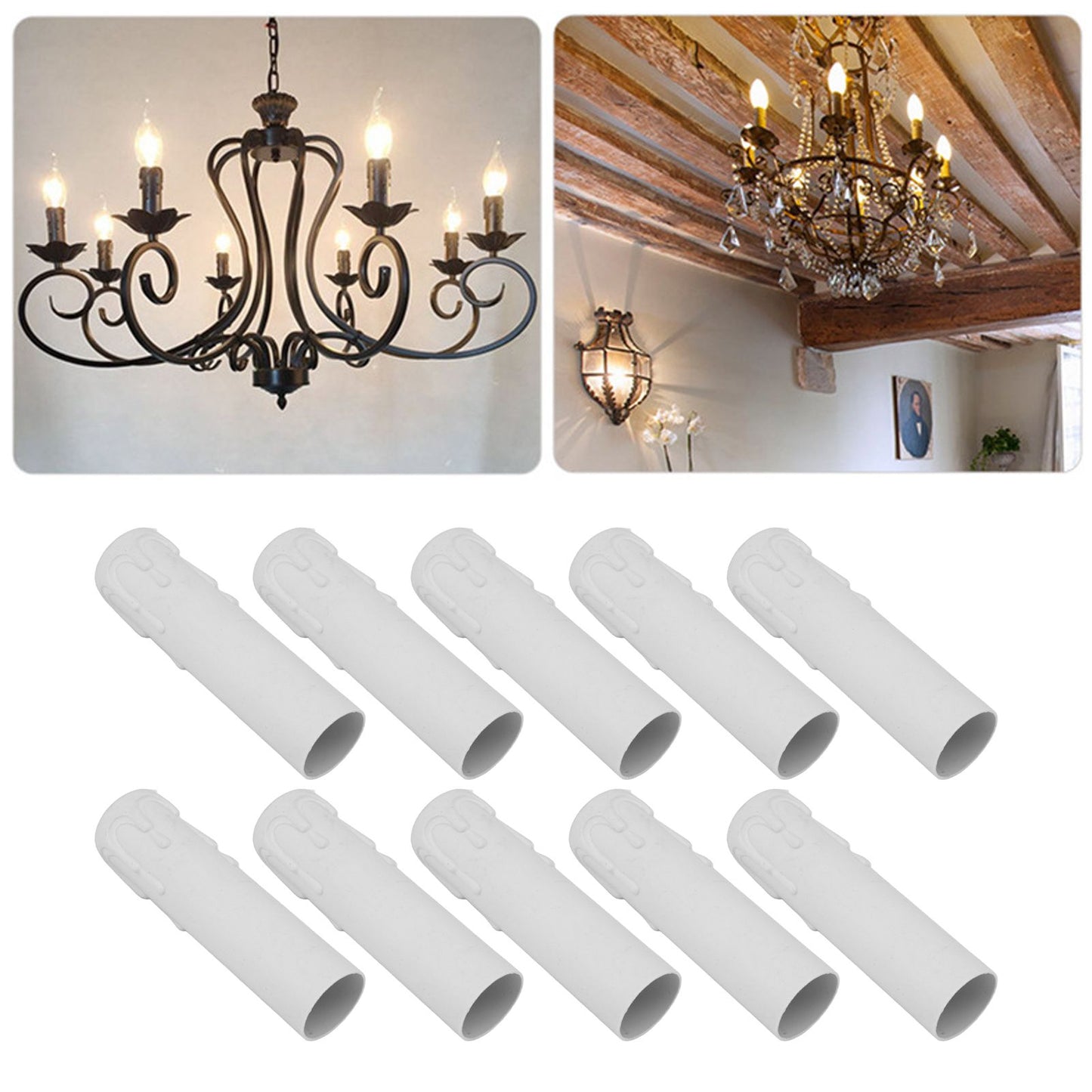 10pcs 4 Inch Candle Covers Sleeves Simulation Vintage Wax Drop Candle Socket Covers for Chandelier White V1294-YM0512-3119220169312