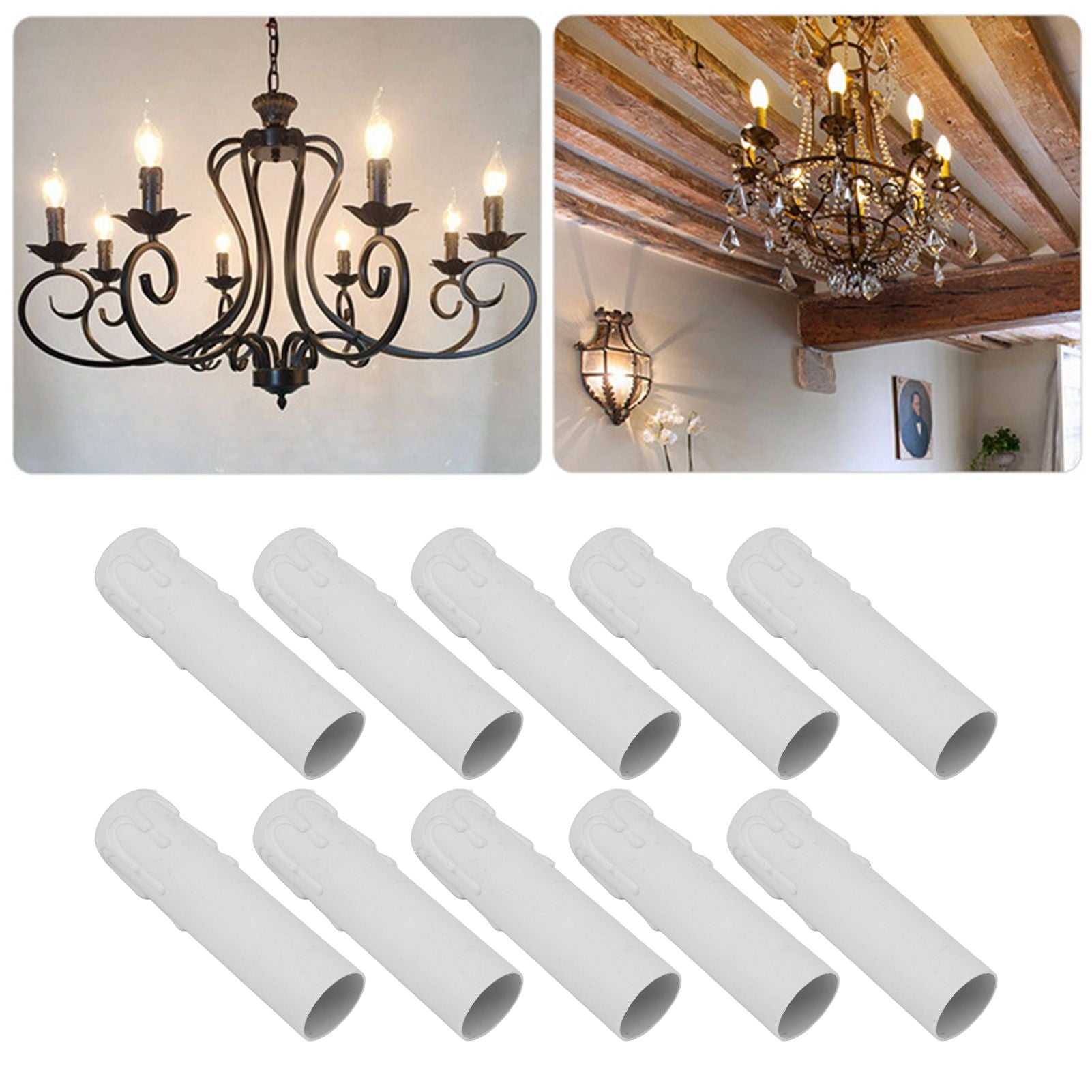 10pcs 4 Inch Candle Covers Sleeves Simulation Vintage Wax Drop Candle Socket Covers for Chandelier White V1294-YM0512-3119220169312