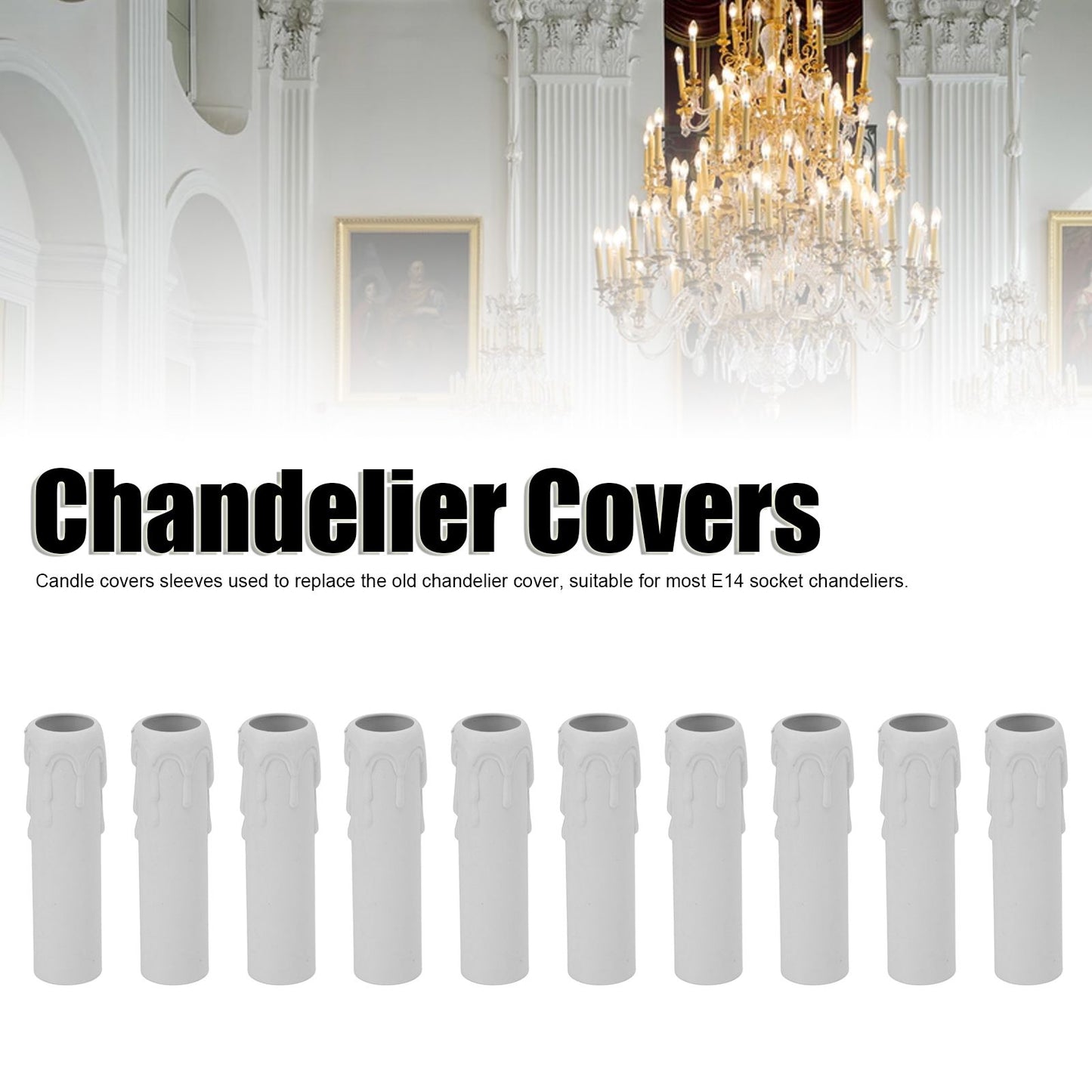 10pcs 4 Inch Candle Covers Sleeves Simulation Vintage Wax Drop Candle Socket Covers for Chandelier White V1294-YM0512-3119220169312