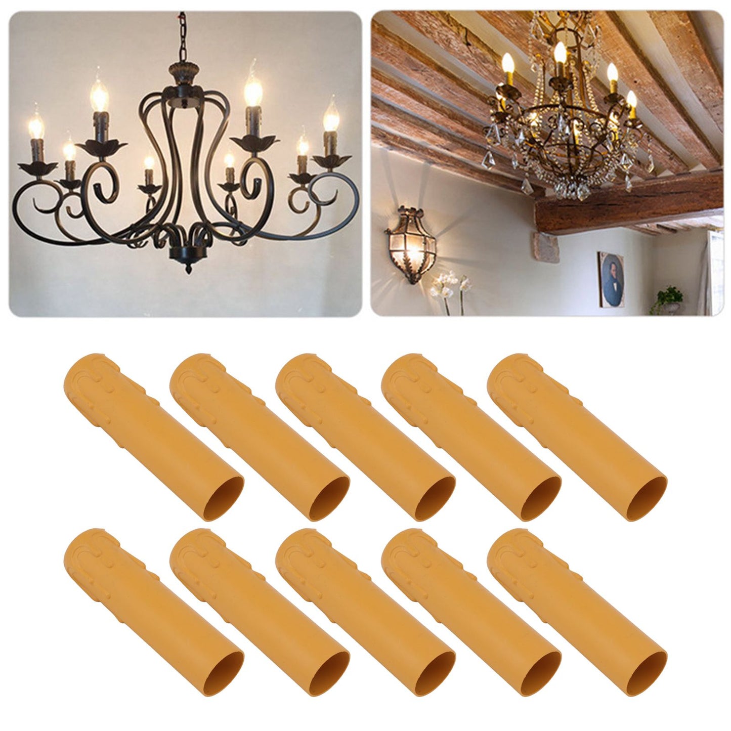 10pcs 4 Inch Candle Covers Sleeves Simulation Vintage Wax Drop Candle Socket Covers for Chandelier Yellow V1294-YM0512-3119220169313