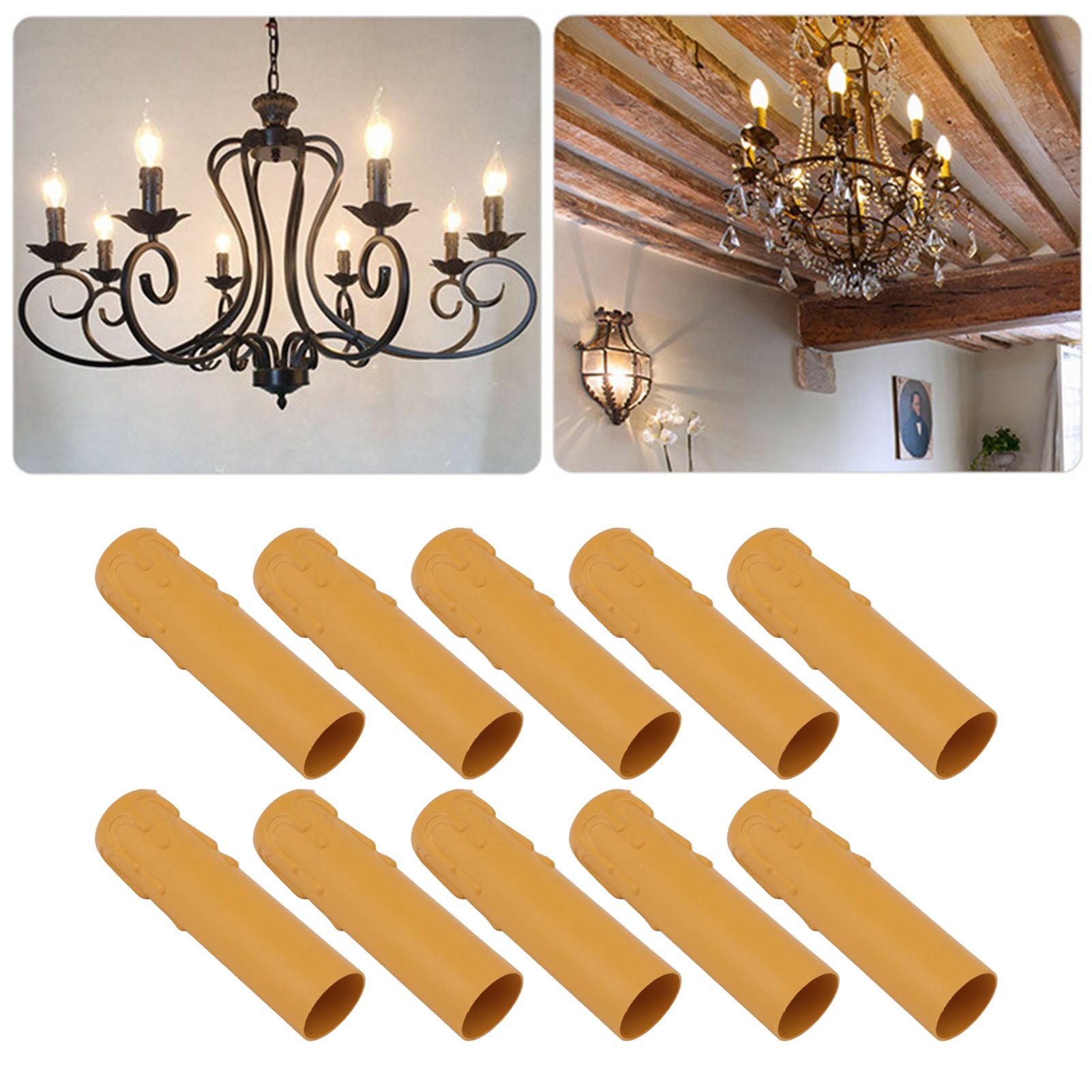 10pcs 4 Inch Candle Covers Sleeves Simulation Vintage Wax Drop Candle Socket Covers for Chandelier Yellow V1294-YM0512-3119220169313