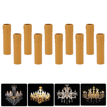 10pcs 4 Inch Candle Covers Sleeves Simulation Vintage Wax Drop Candle Socket Covers for Chandelier Yellow V1294-YM0512-3119220169313