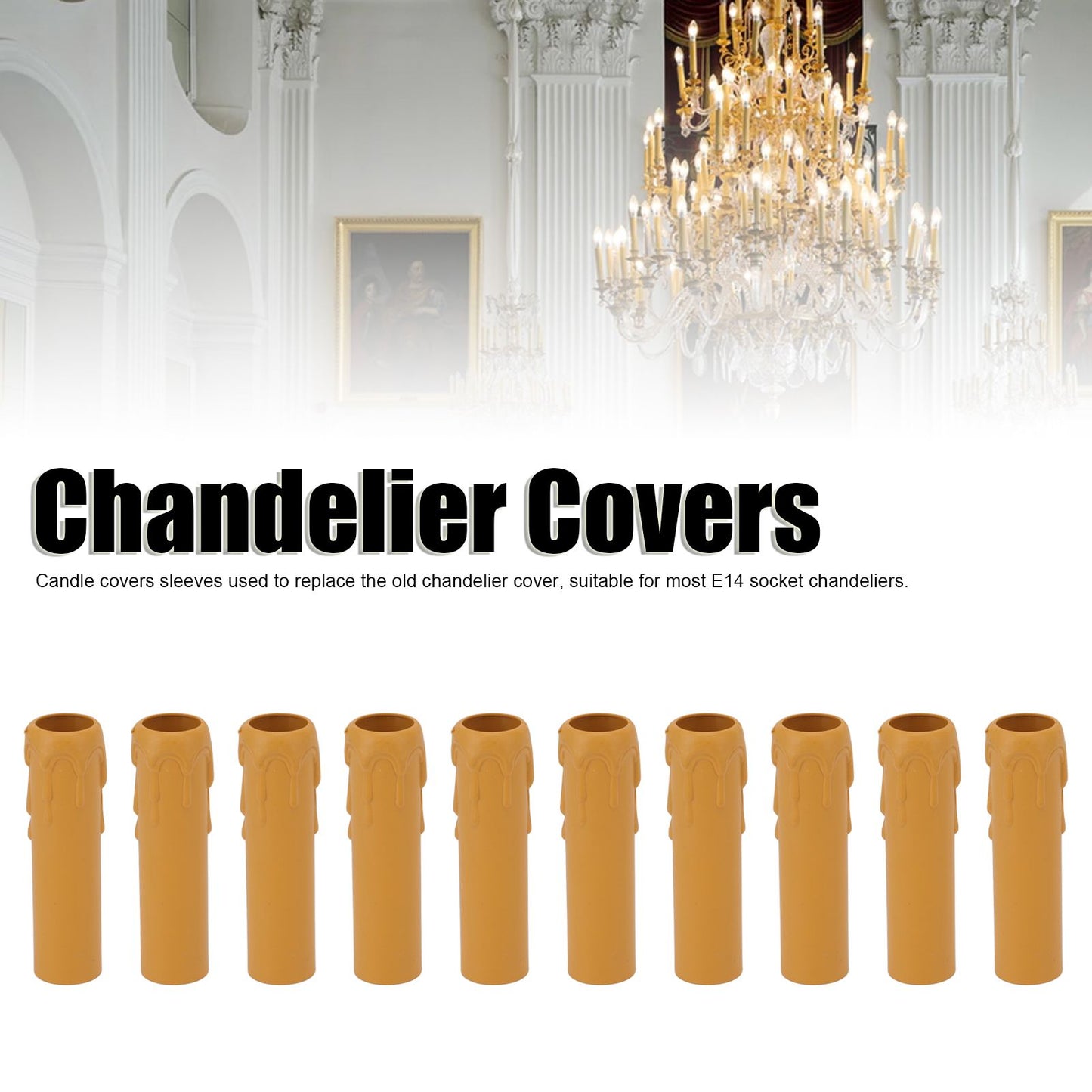 10pcs 4 Inch Candle Covers Sleeves Simulation Vintage Wax Drop Candle Socket Covers for Chandelier Yellow V1294-YM0512-3119220169313