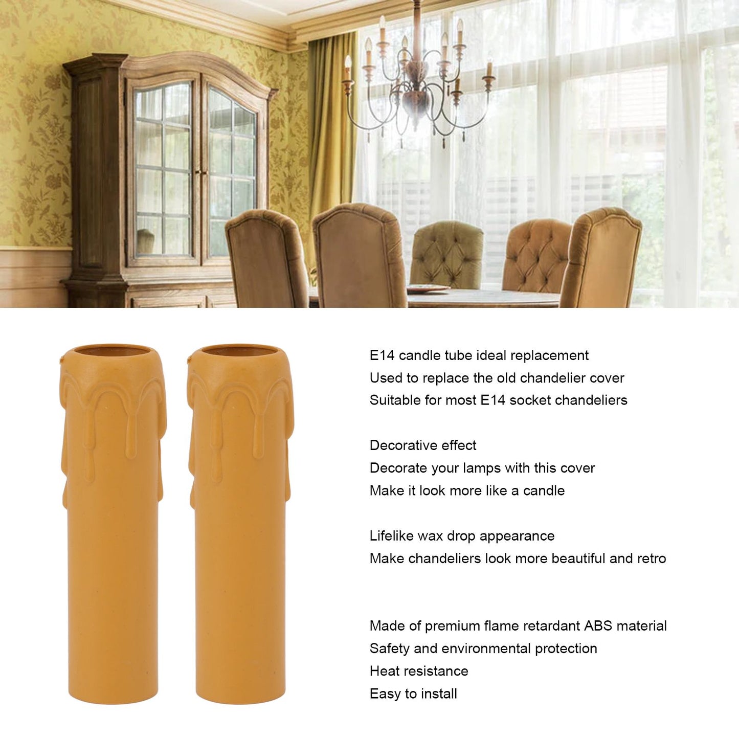 10pcs 4 Inch Candle Covers Sleeves Simulation Vintage Wax Drop Candle Socket Covers for Chandelier Yellow V1294-YM0512-3119220169313