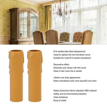 10pcs 4 Inch Candle Covers Sleeves Simulation Vintage Wax Drop Candle Socket Covers for Chandelier Yellow V1294-YM0512-3119220169313