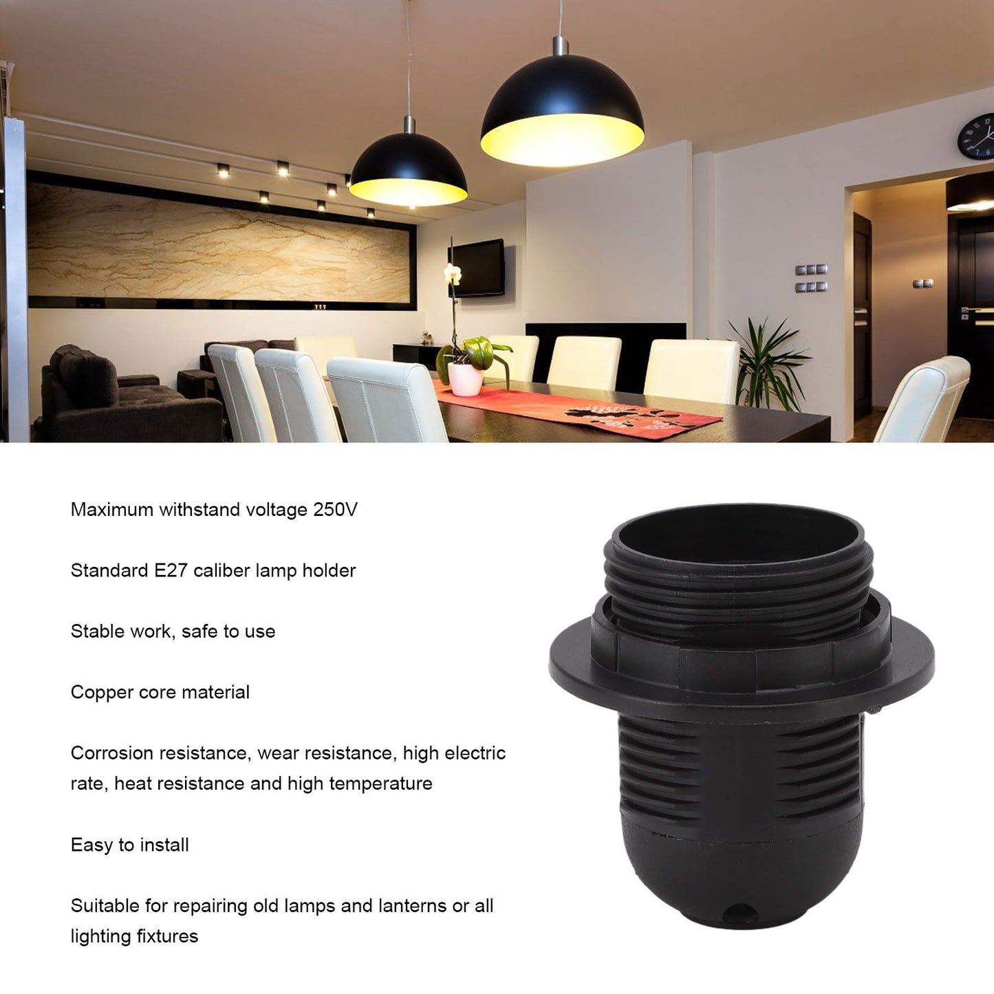 10Pcs E27 Light Base Socket Copper Core High Temperature Resistance E27 Light Holder Base with Lamp Sleeve V1294-YM0512-3119220169611