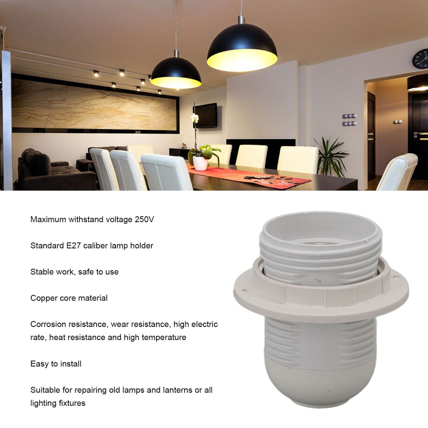 10Pcs E27 Light Base Socket Copper Core High Temperature Resistance E27 Light Holder Base with Lamp Sleeve V1294-YM0512-3119220169612