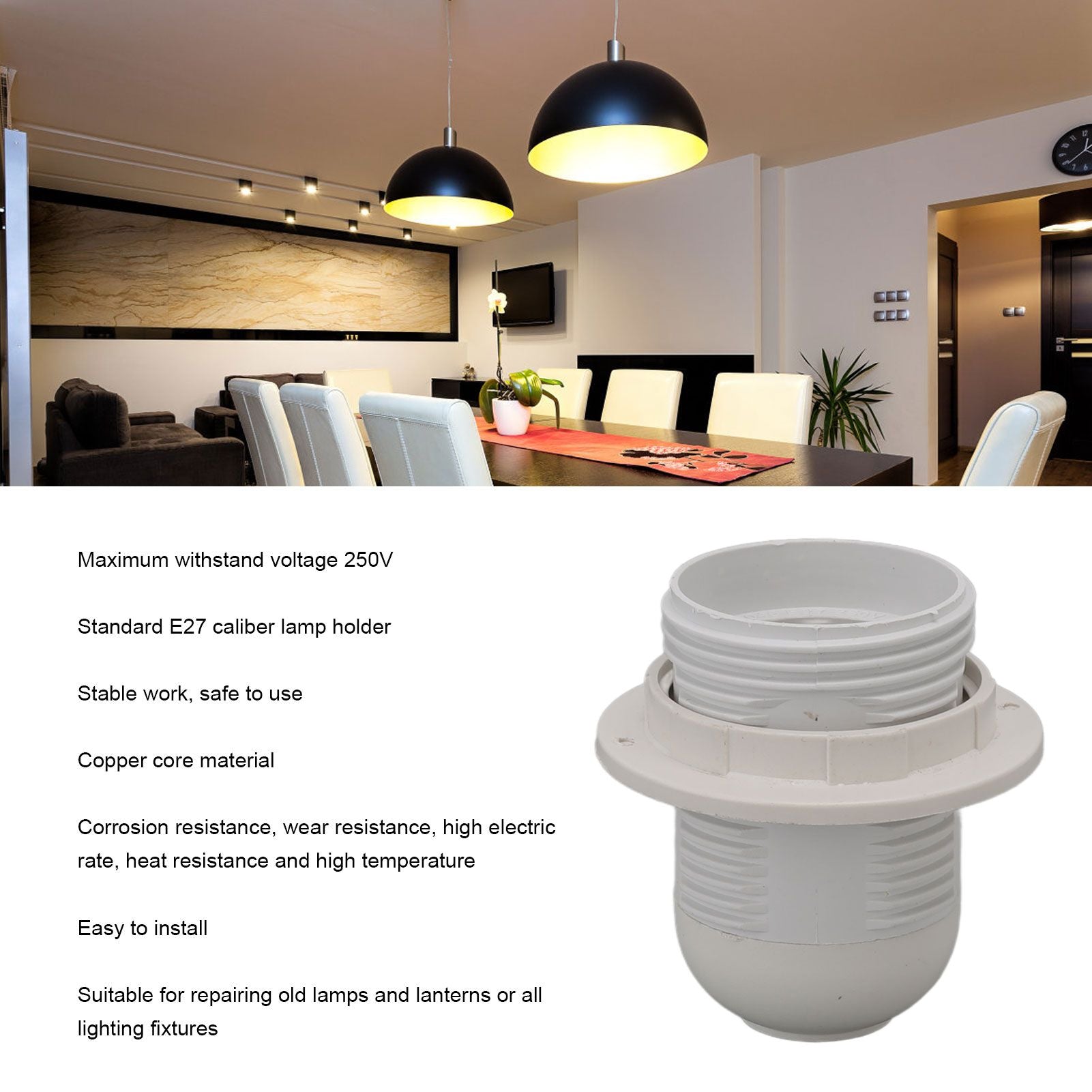 10Pcs E27 Light Base Socket Copper Core High Temperature Resistance E27 Light Holder Base with Lamp Sleeve V1294-YM0512-3119220169612