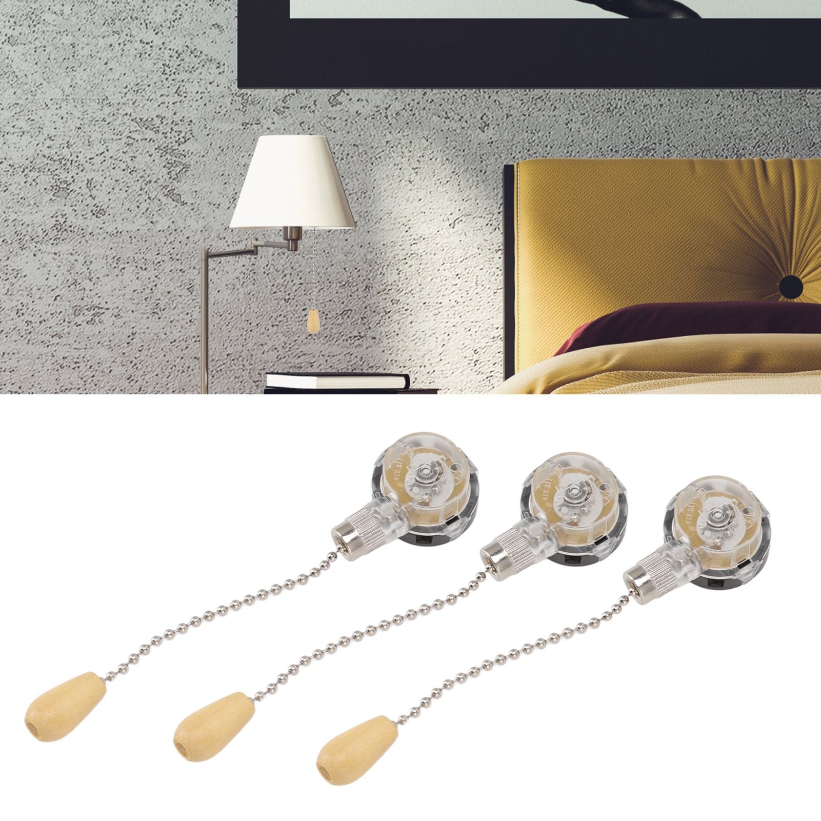 3Pcs Ceiling Fan Lamp Switch Rustproof Replacement Ceiling Light Pull Chain Switch 250V 125V Chrome V1294-YM0512-3119220170711