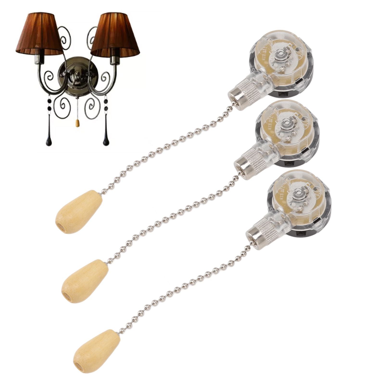 3Pcs Ceiling Fan Lamp Switch Rustproof Replacement Ceiling Light Pull Chain Switch 250V 125V Chrome V1294-YM0512-3119220170711