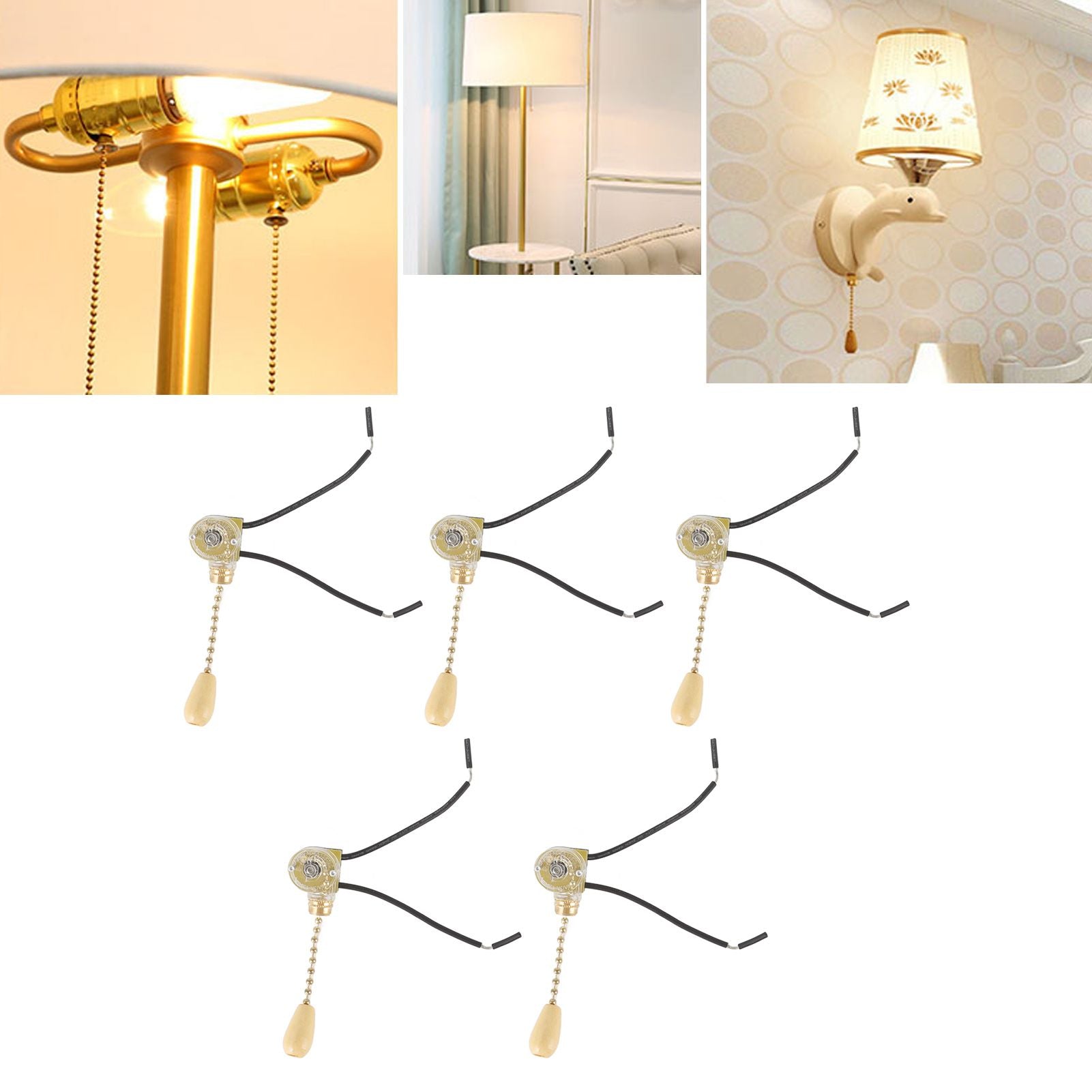 5pcs Pull Chain Switch Exquisite Replacement Ceiling Fan Light Switch Cord for Wall Lamp 250V 125V V1294-YM0512-3119220170911